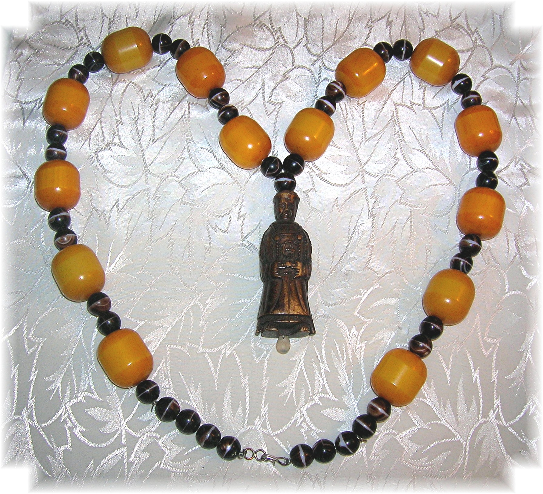 Copal Amber beads  Wood Netsuke Crystal Necklace