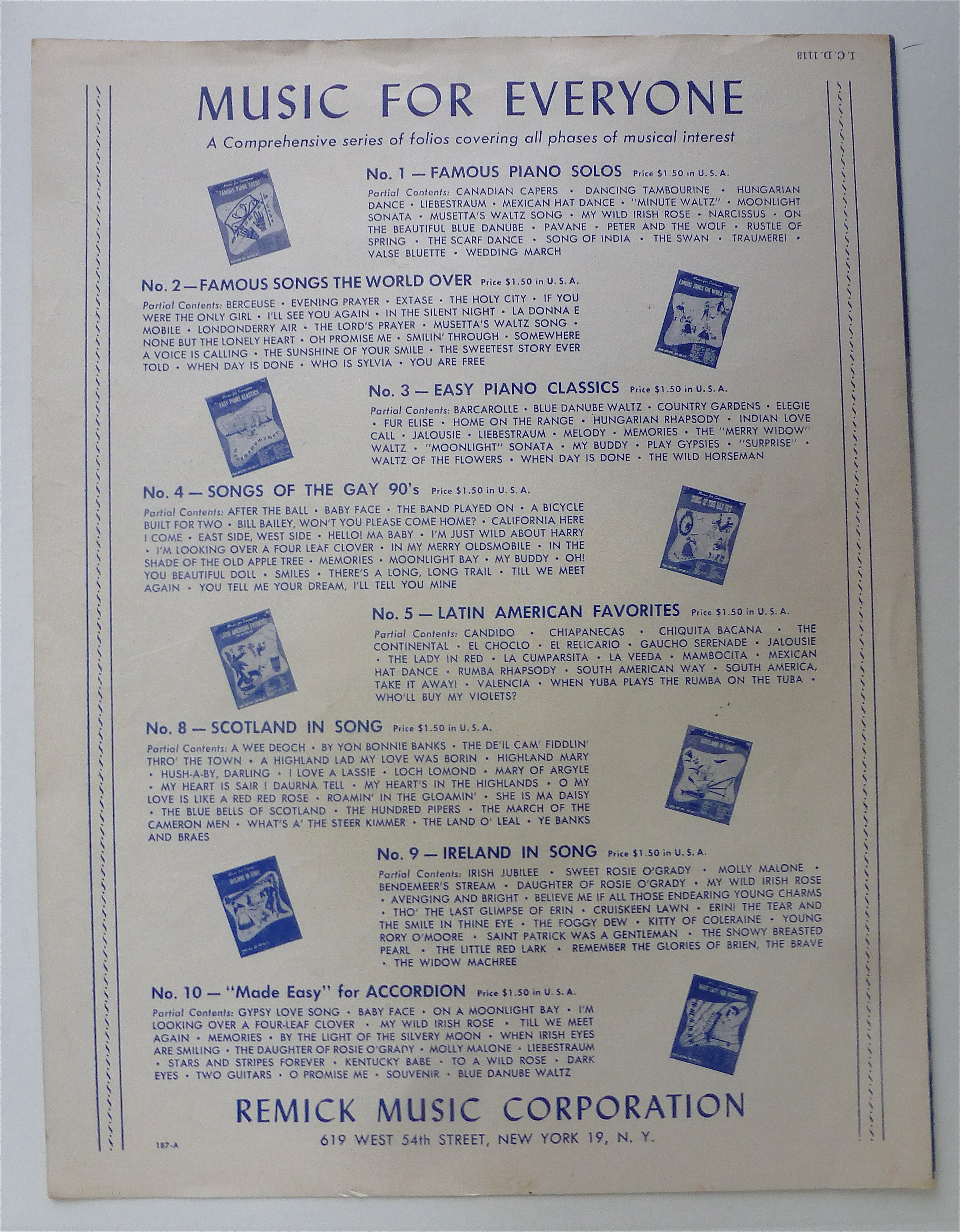 Sheet Music For 1955 Play Me Hearts And Flowers