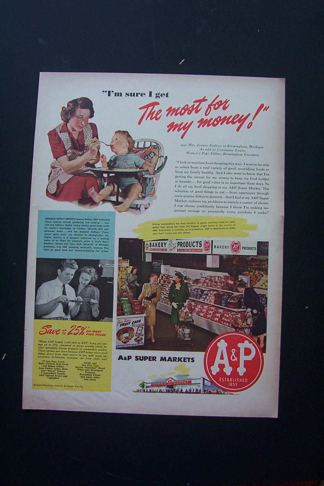 1943 A & P Super Markets with Mother feeding Baby