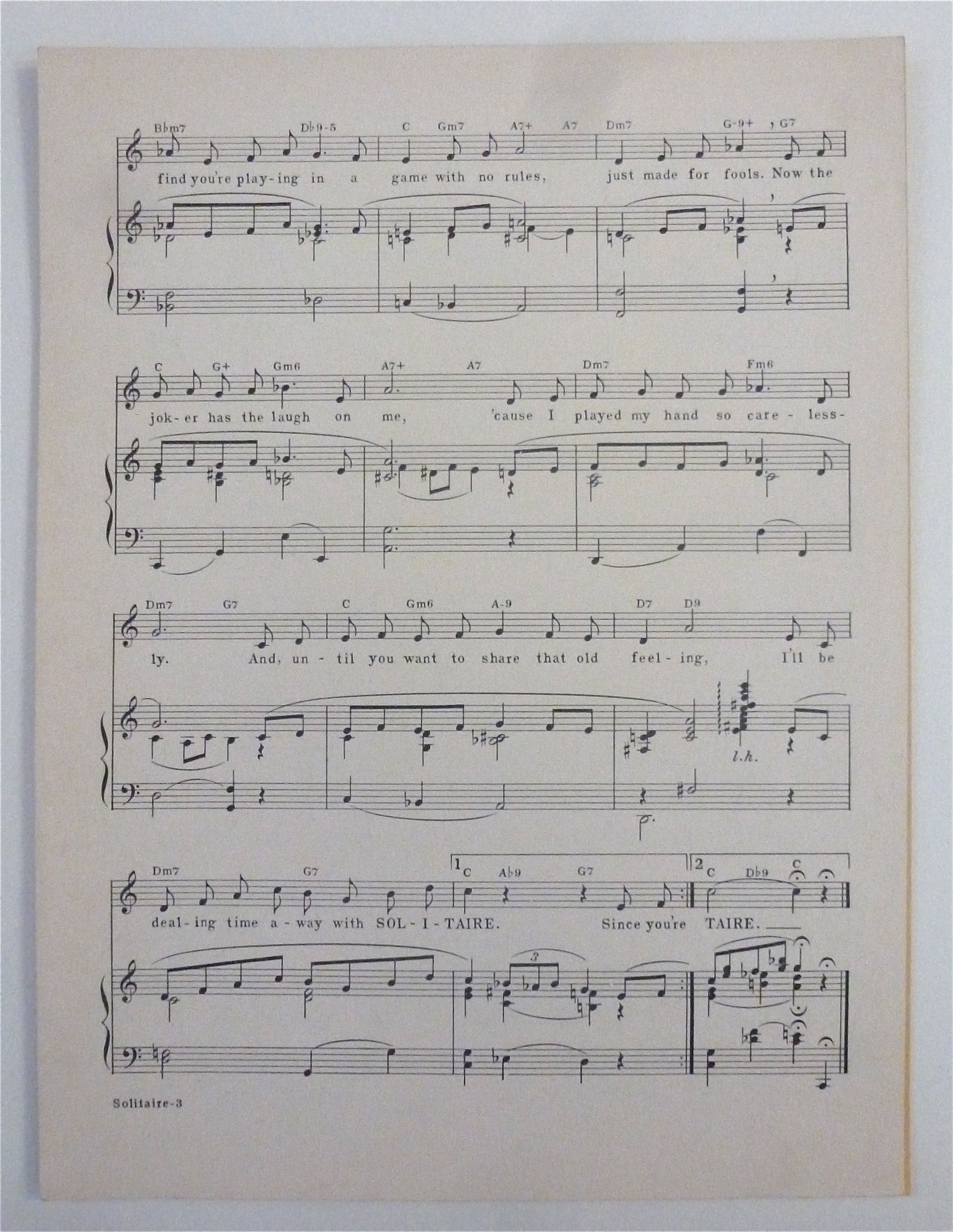 Sheet Music For 1951 Solitaire (Tony Bennett Cover)