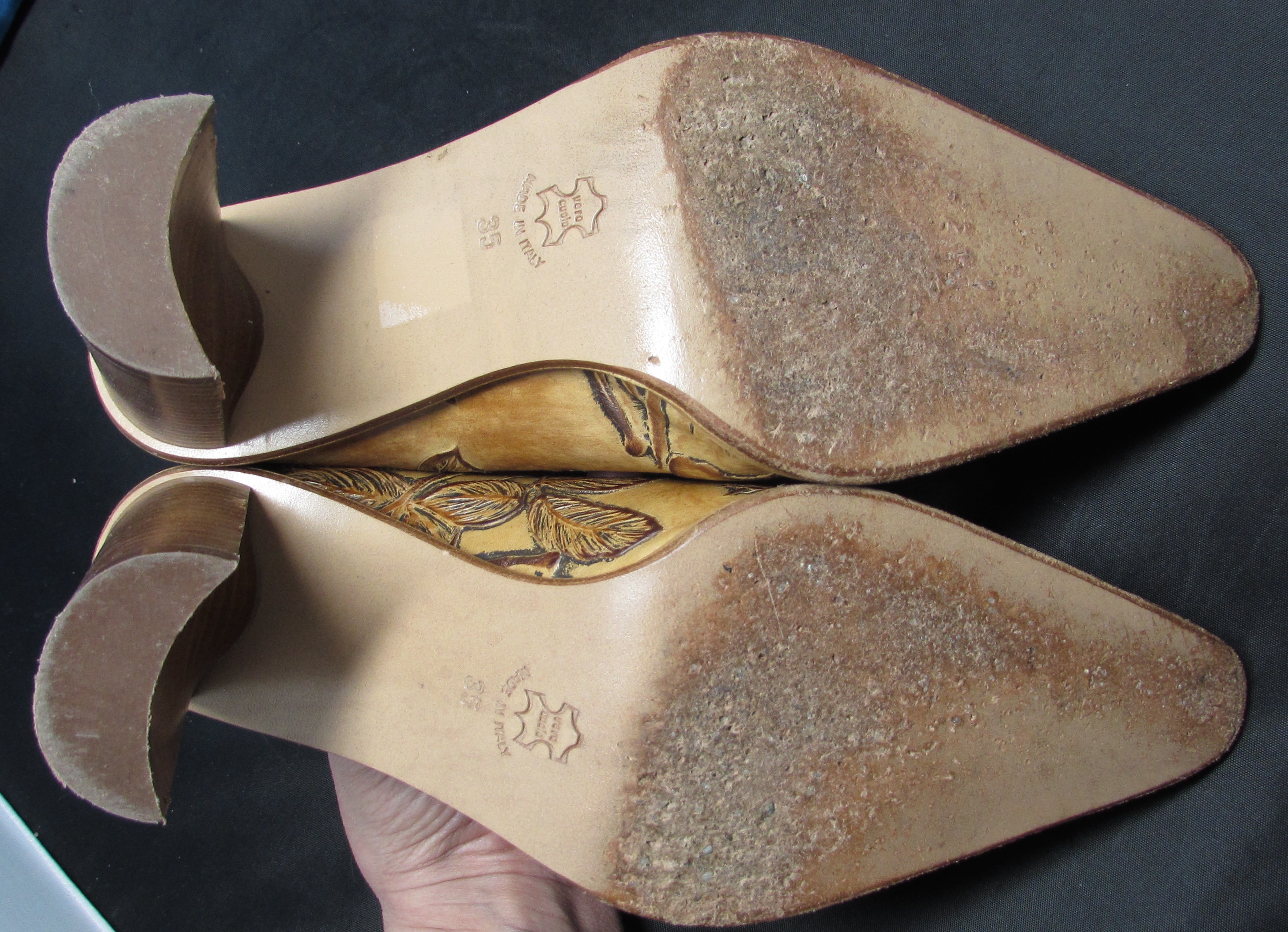 Cuoieria Fiorentina Italy Leather Shoe Heel Rose Flower