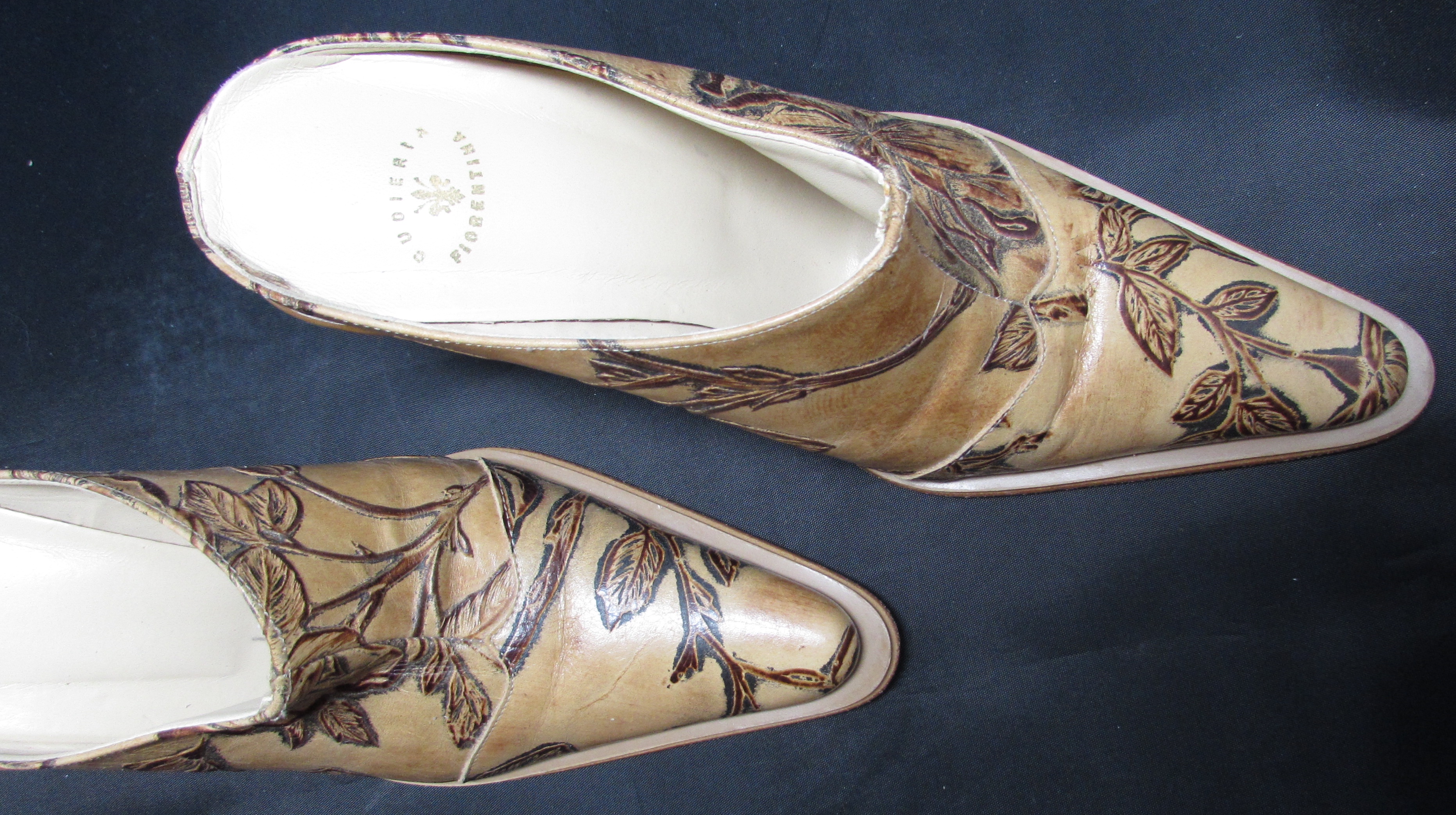 Cuoieria Fiorentina Italy Leather Shoe Heel Rose Flower