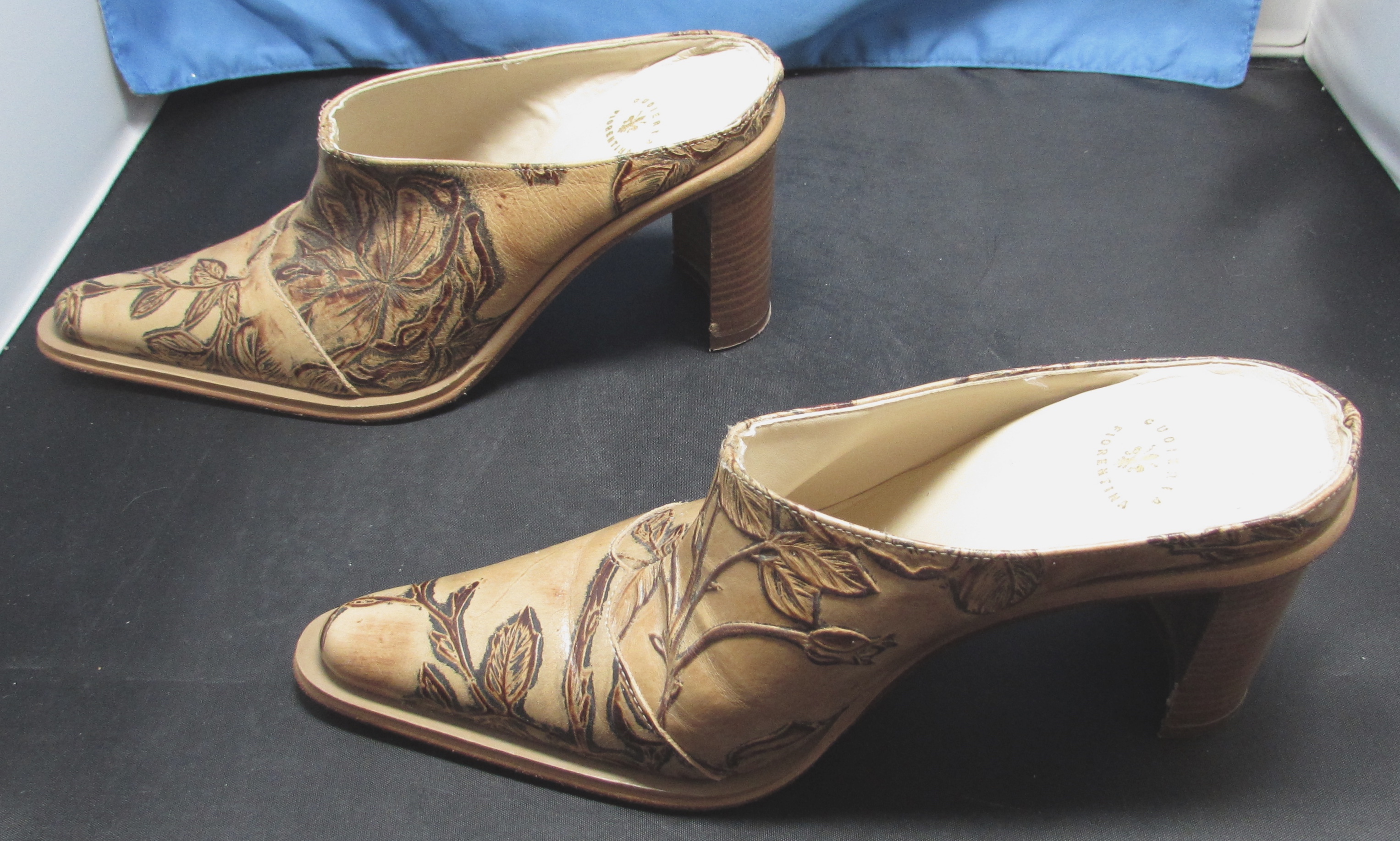 Cuoieria Fiorentina Italy Leather Shoe Heel Rose Flower