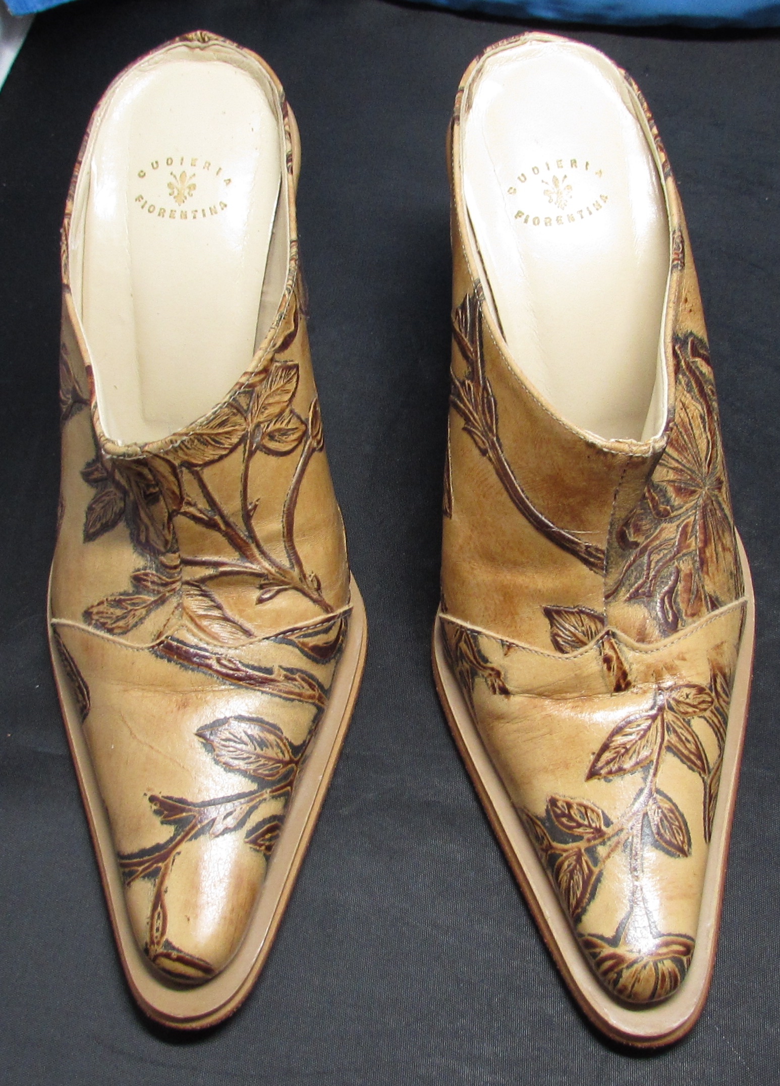 Cuoieria Fiorentina Italy Leather Shoe Heel Rose Flower