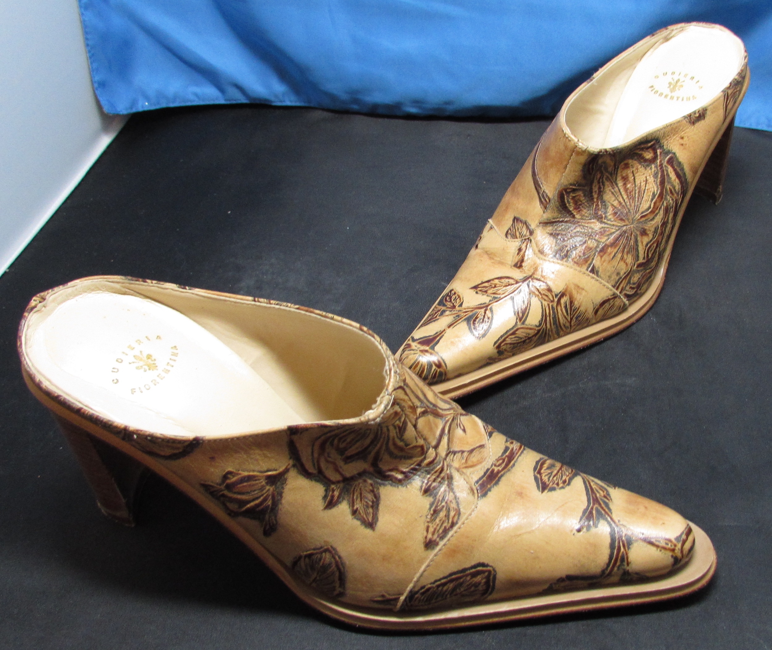 Cuoieria Fiorentina Italy Leather Shoe Heel Rose Flower
