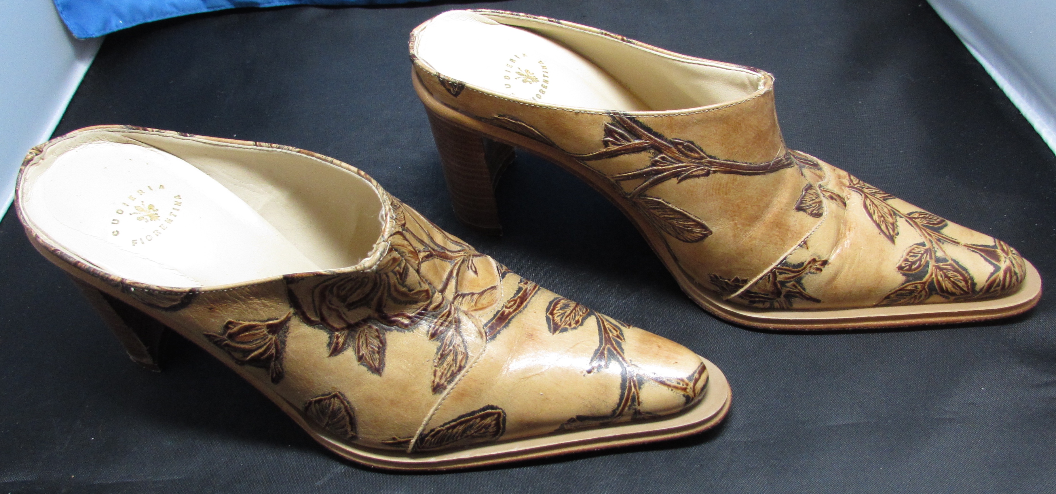 Cuoieria Fiorentina Italy Leather Shoe Heel Rose Flower