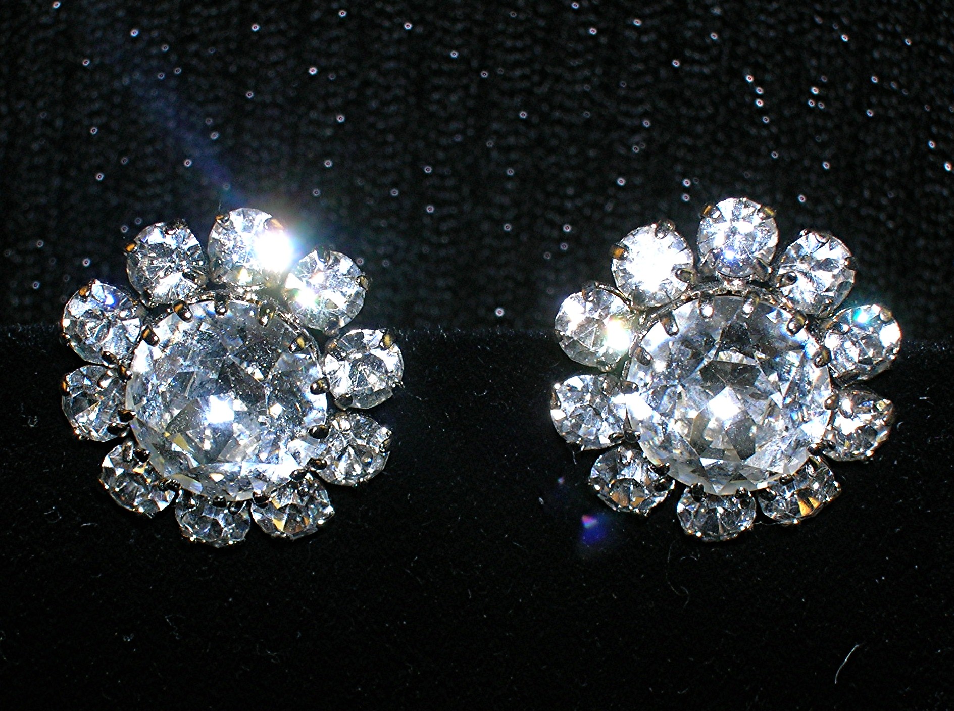 Austrian Crystal Rodium Silver Flower Clip Earrings