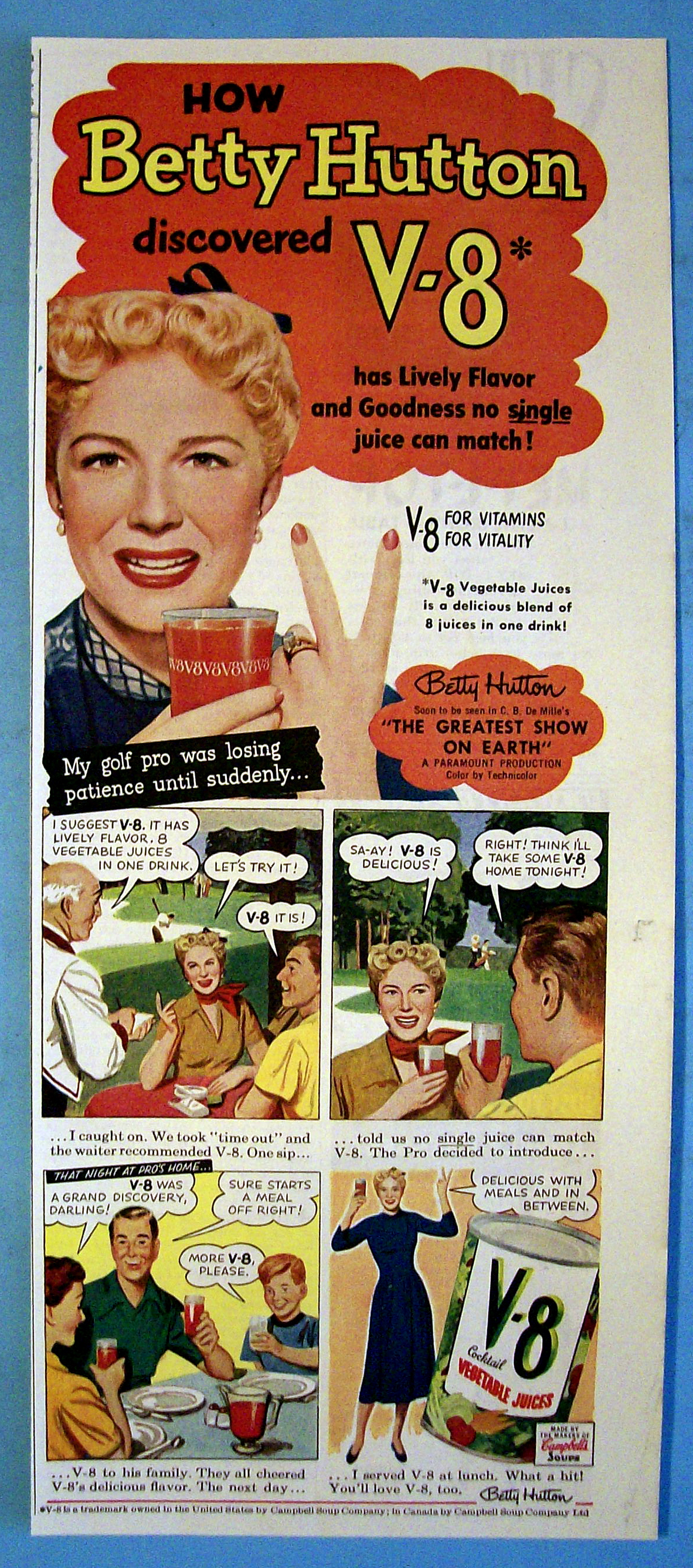 Vintage Ad: 1952 V 8 Vegetable Juice with Betty Hutton