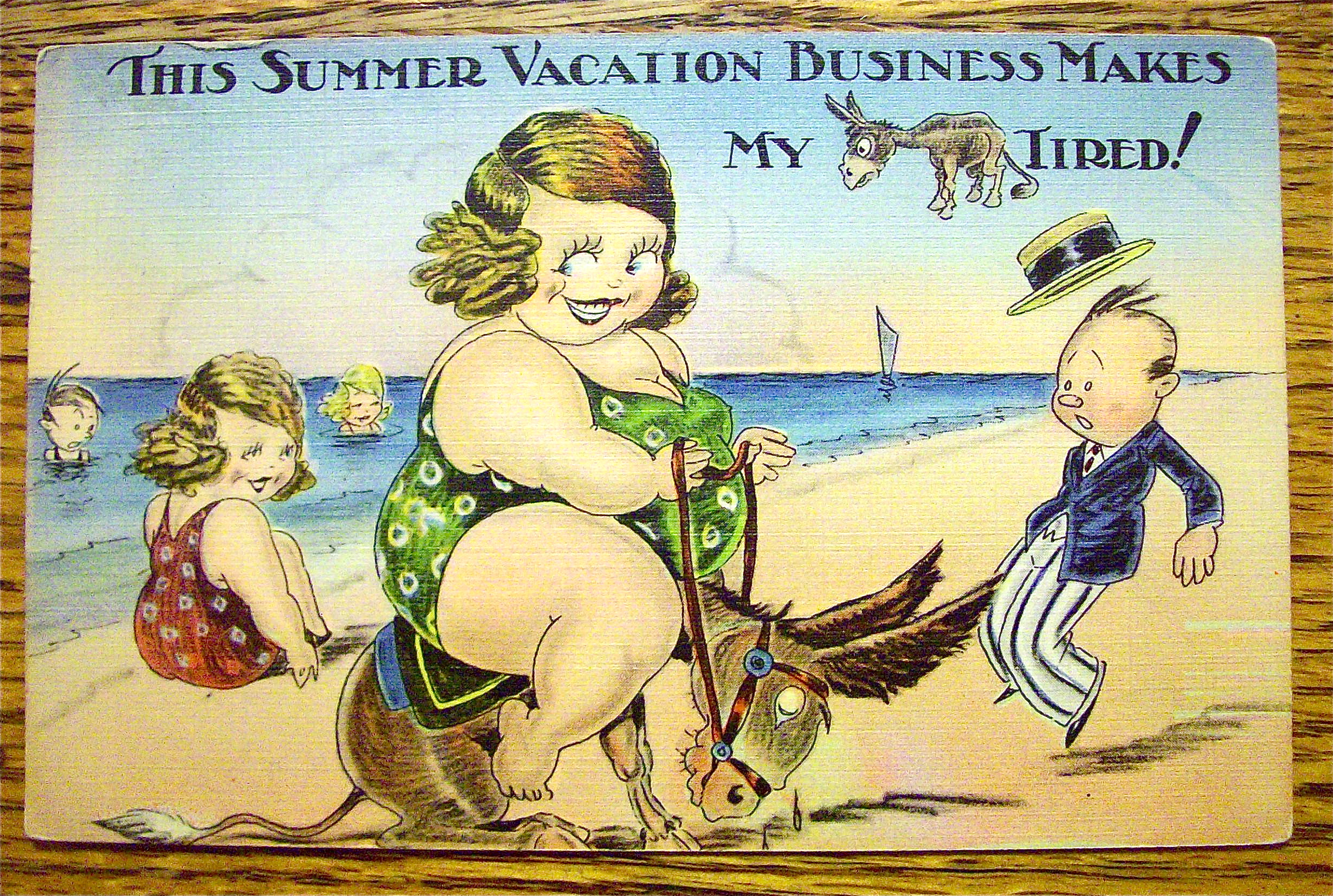 A Woman Riding A Donkey On A Beach Postcard