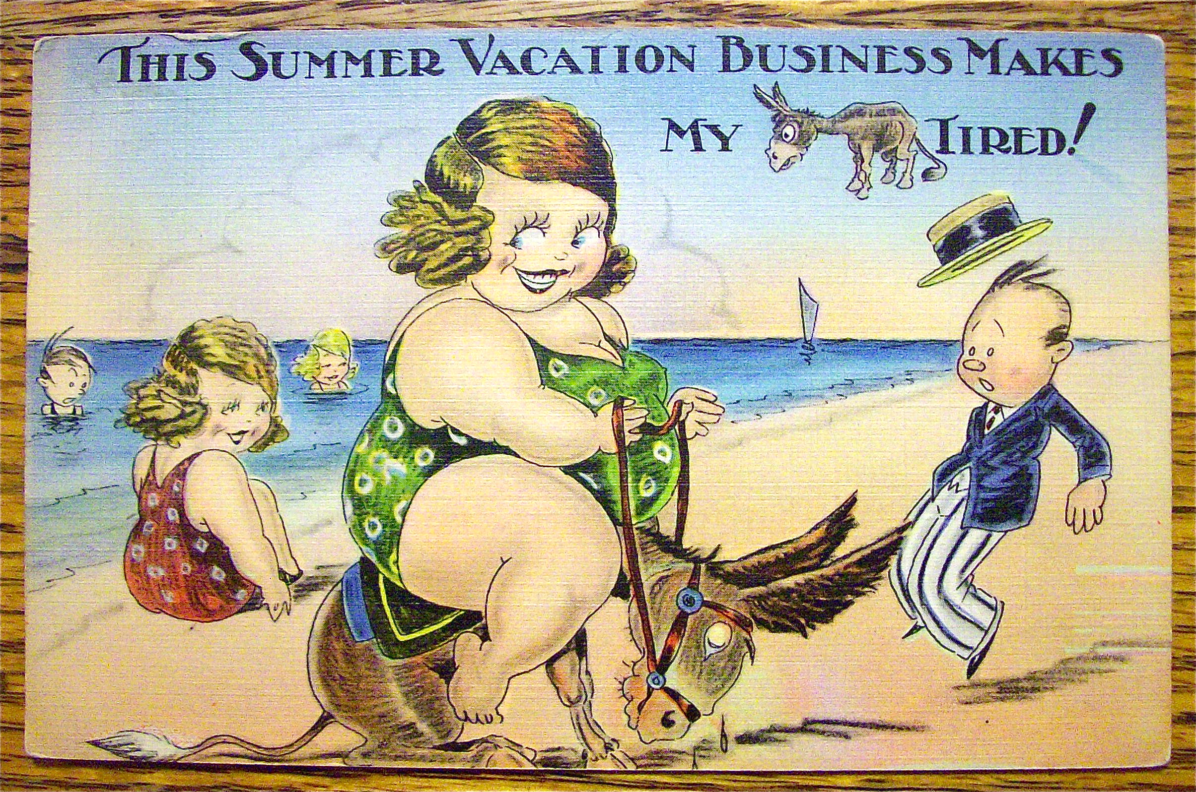 A Woman Riding A Donkey On A Beach Postcard