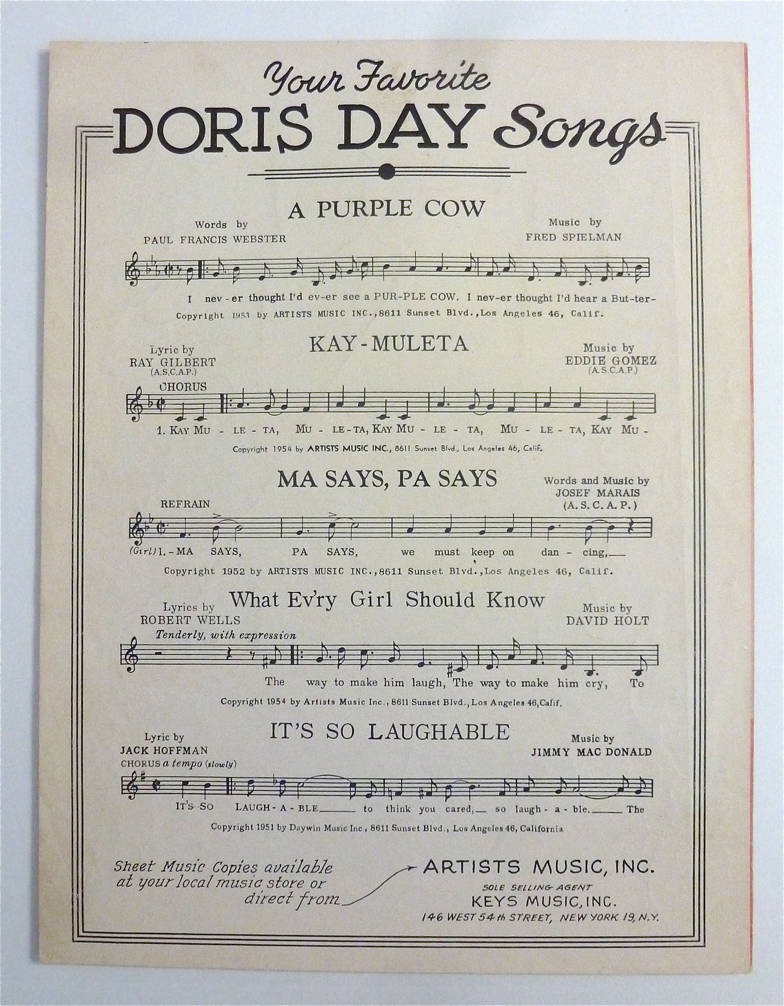 Sheet Music For 1954 Hold Me In Your Arms