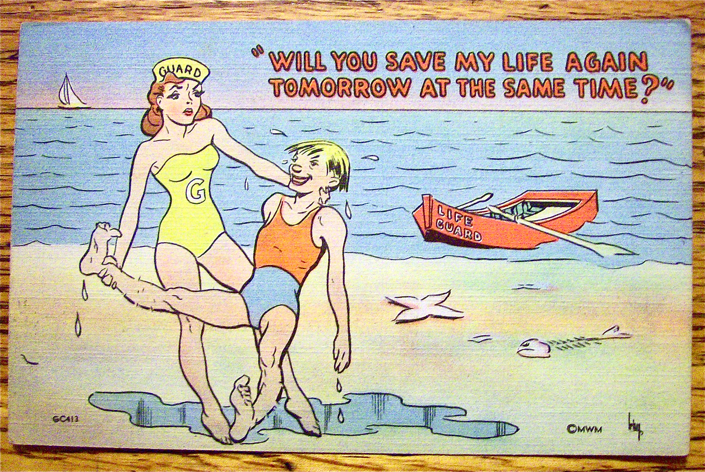 Woman Lifeguard Saves Man From Drowning Postcard