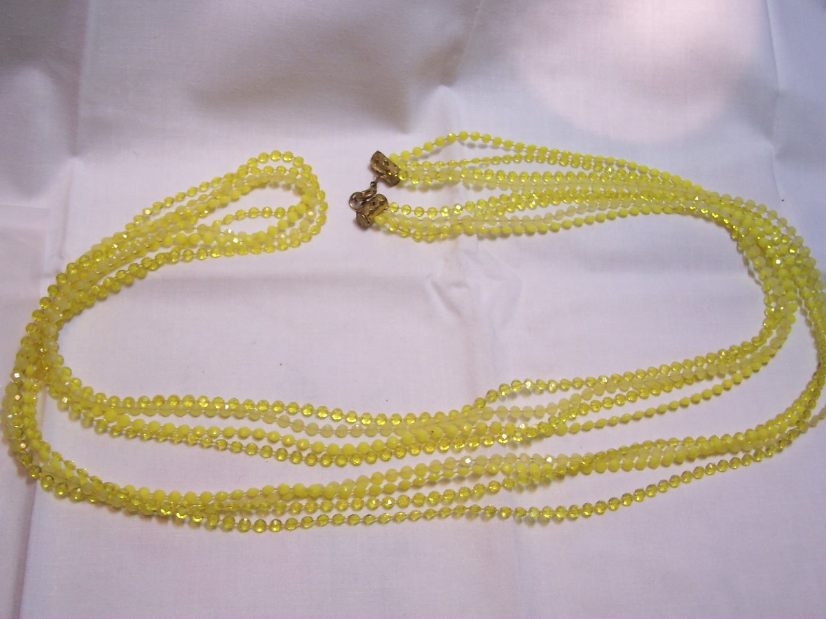 Costume Necklace Four Strands 3 Shade Yellow