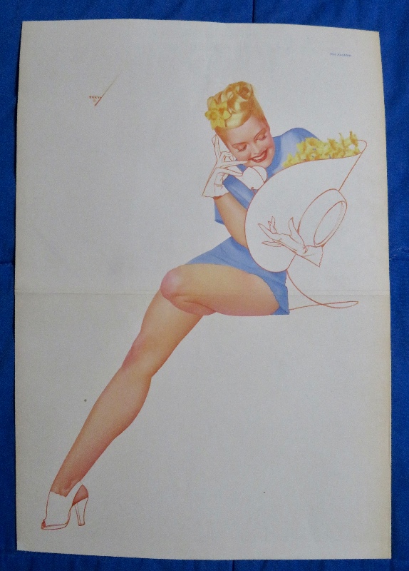 Original 1946 Sexy Pin Up Girl Talking On Telephone While Holding Hat With Flowers In It By George Petty