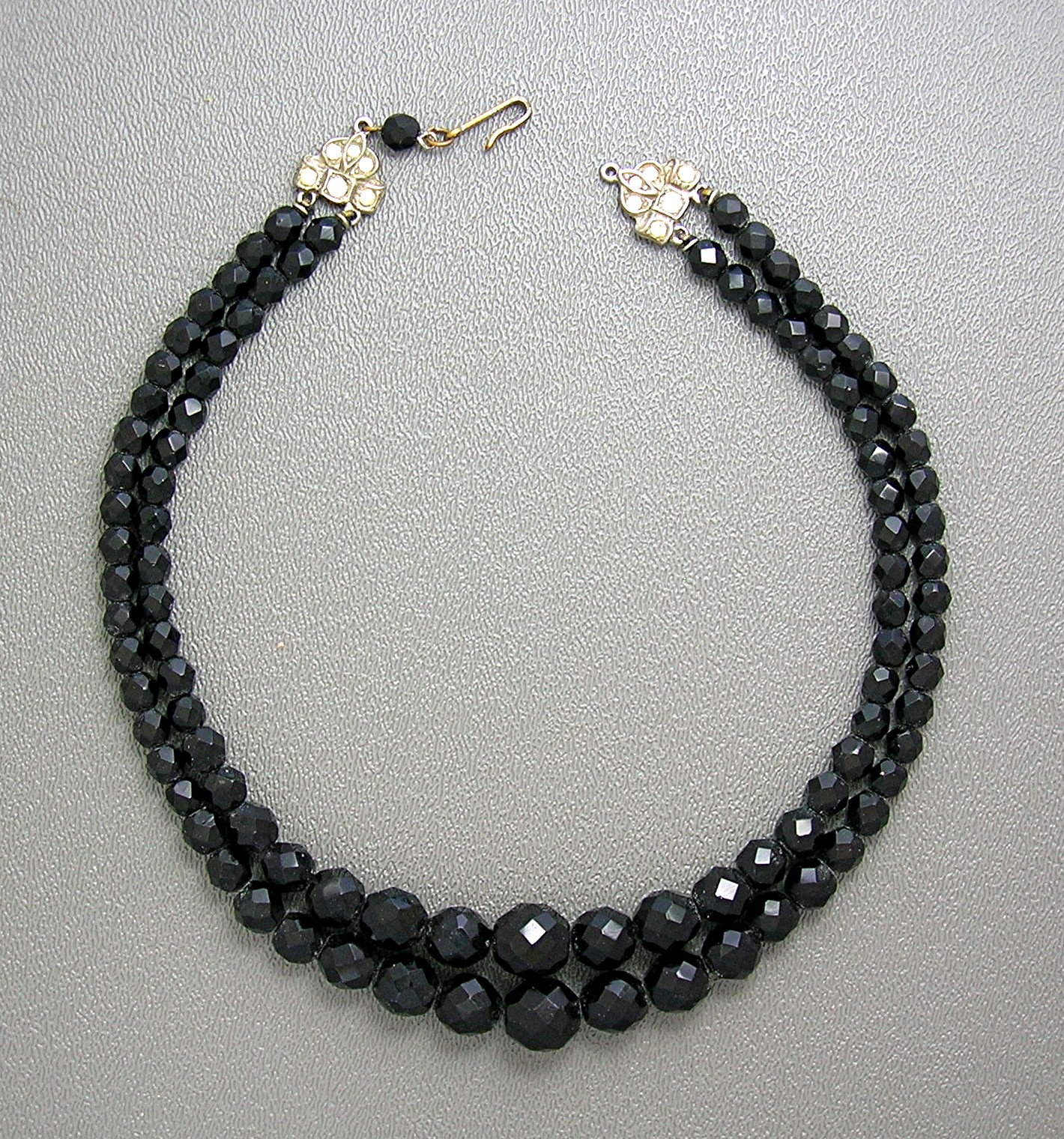 Black Jet Glass 2 Strands Faceted Beads LAGUNA