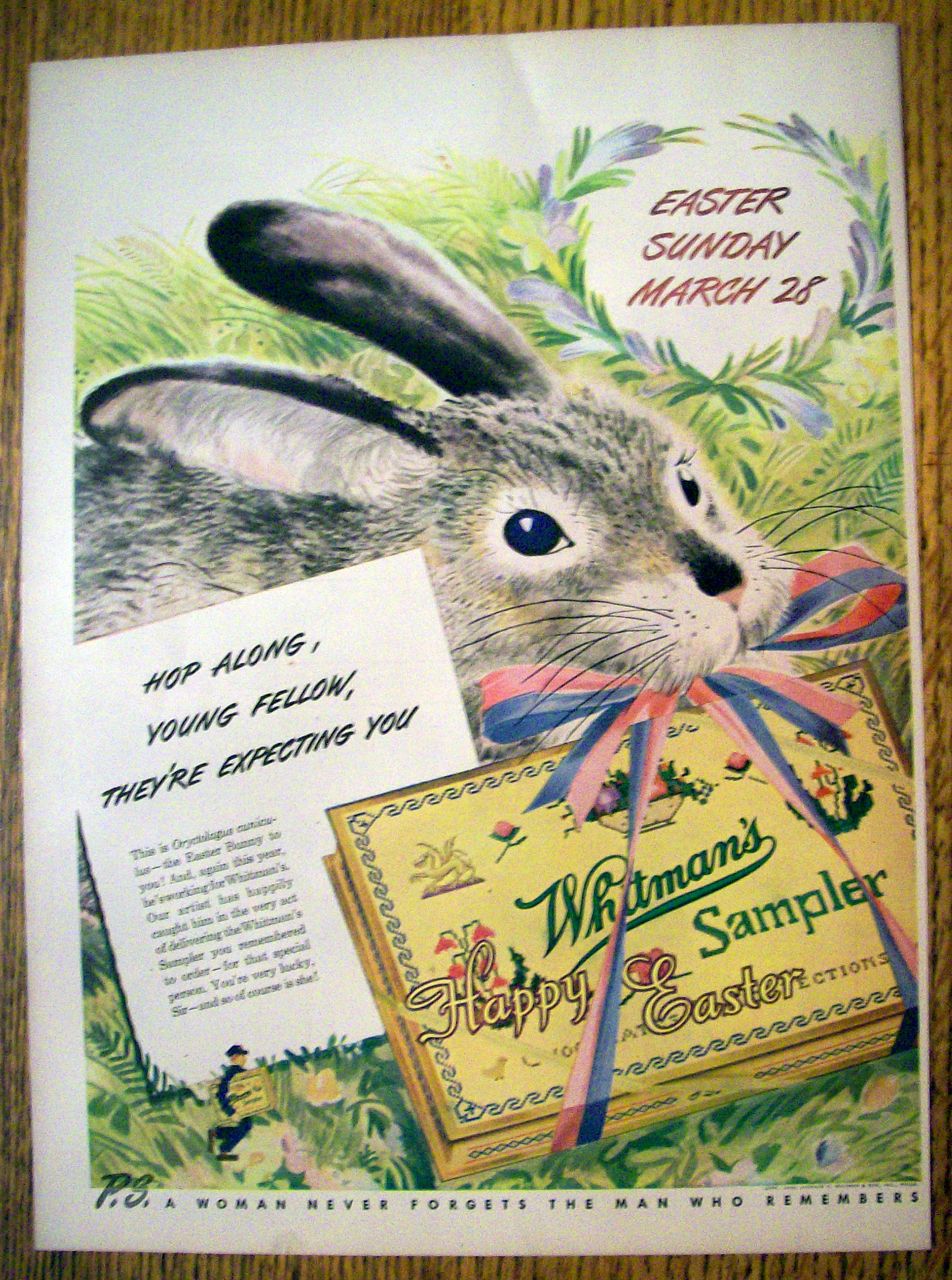1948 Whitman's Sampler with Easter Bunny Holding Candy