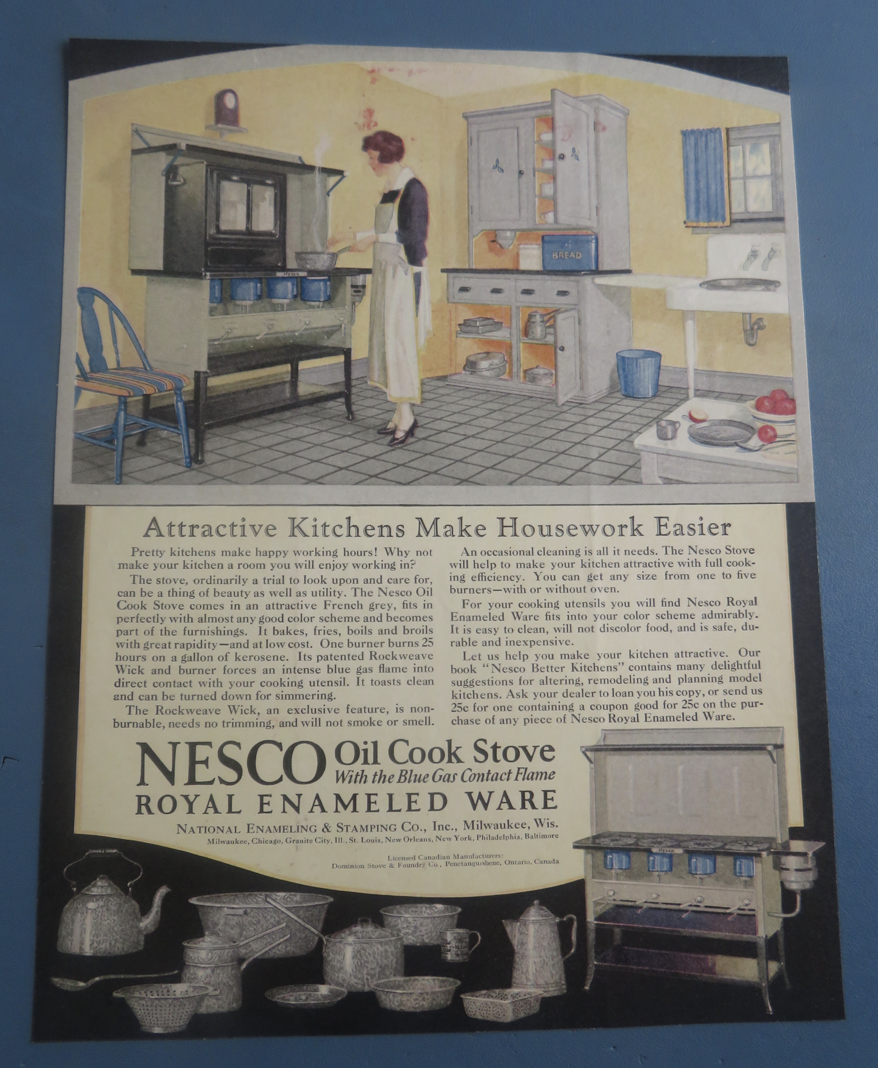 1928 Nesco Oil Cook Stove with Woman Cooking