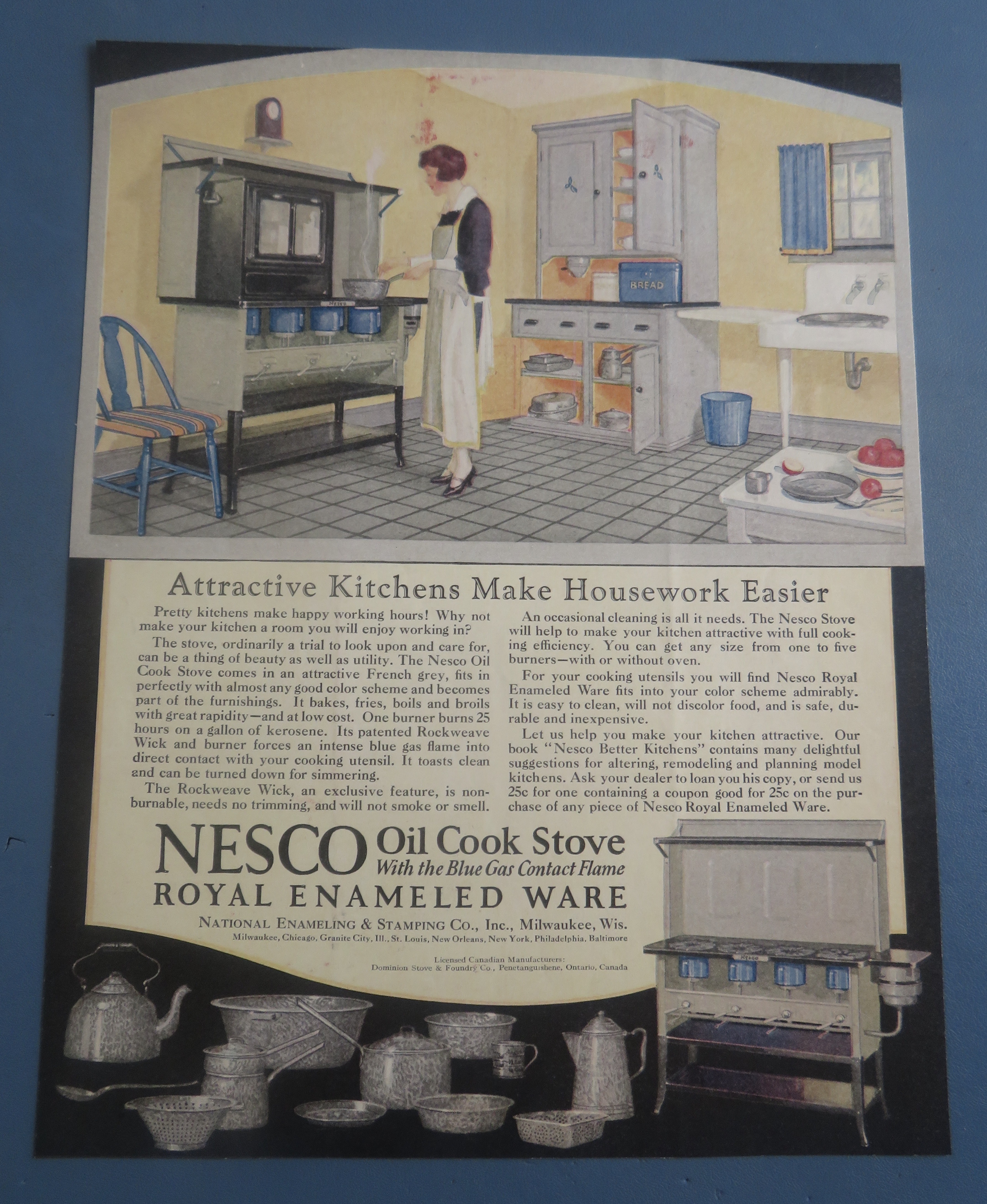 1928 Nesco Oil Cook Stove with Woman Cooking