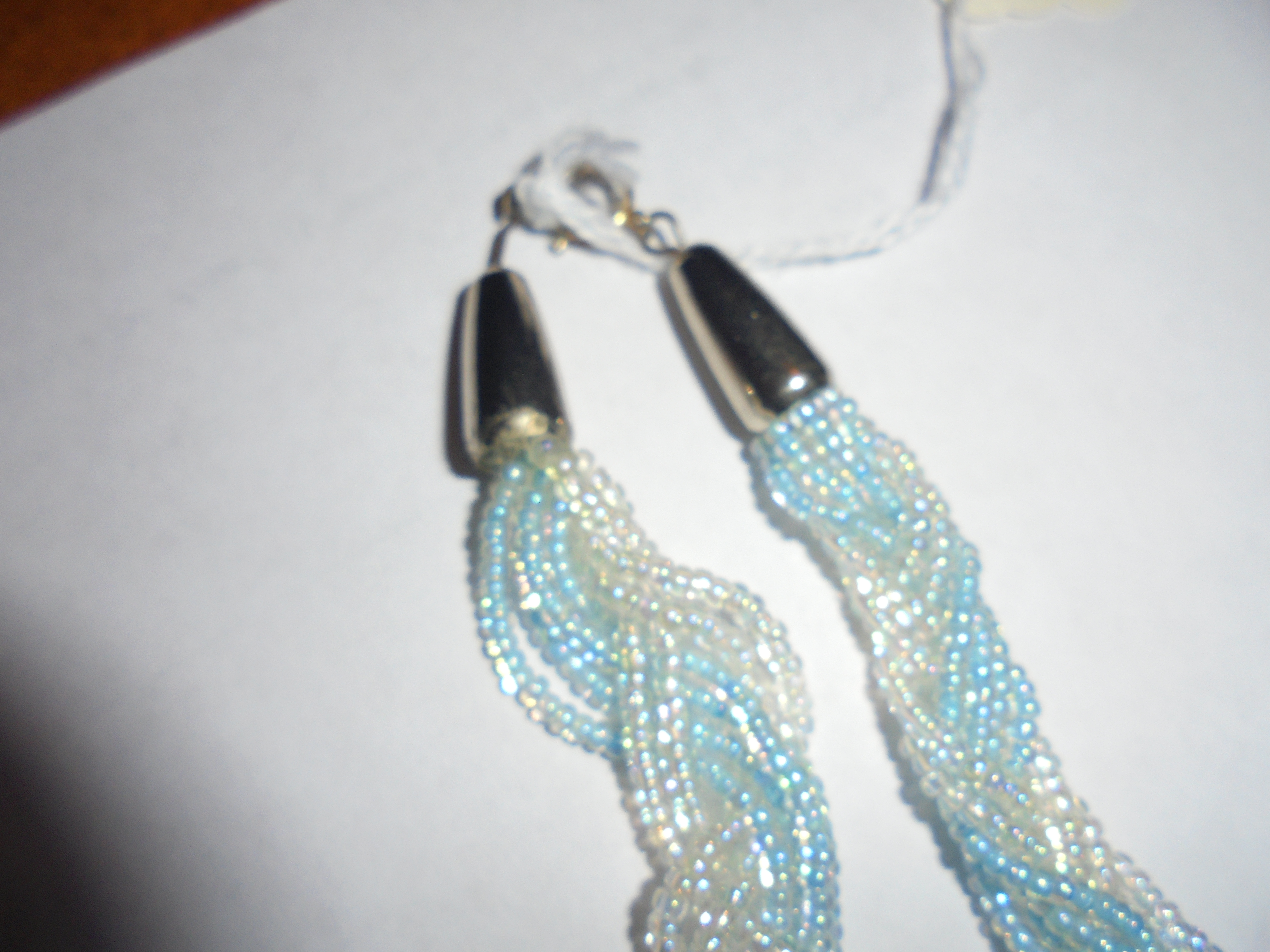 Beaded Necklace Blue and White Woven Strands