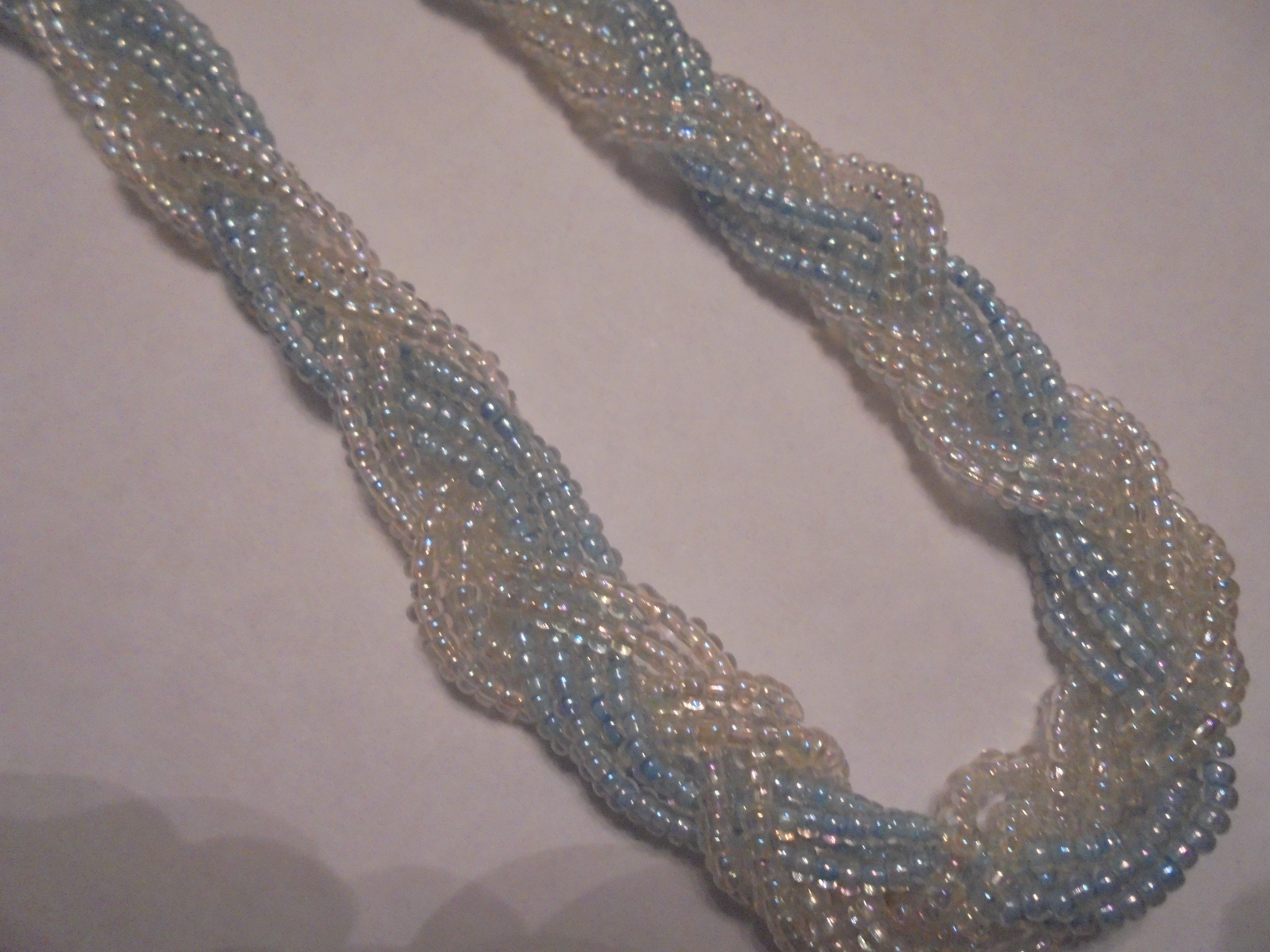 Beaded Necklace Blue and White Woven Strands