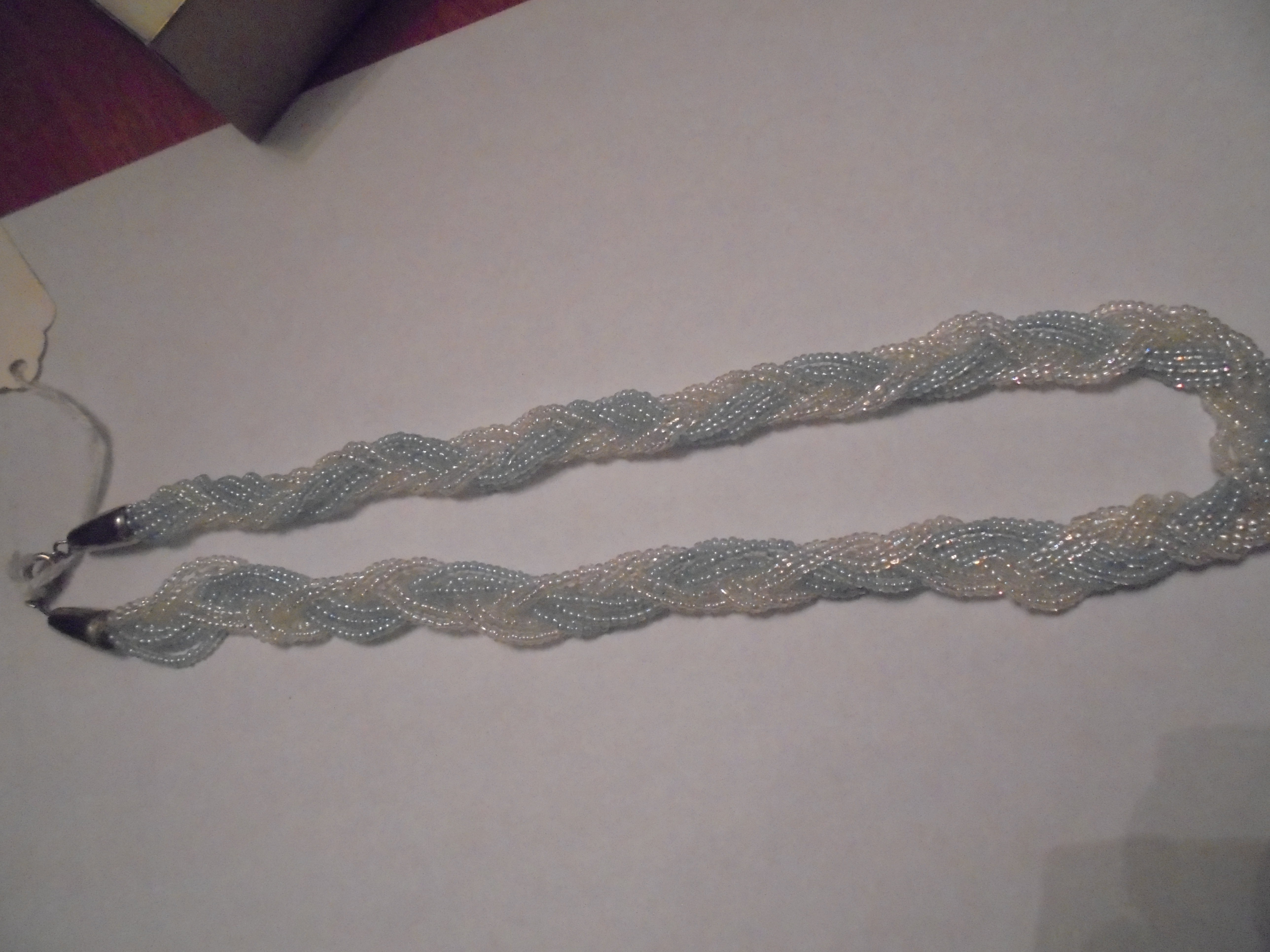 Beaded Necklace Blue and White Woven Strands
