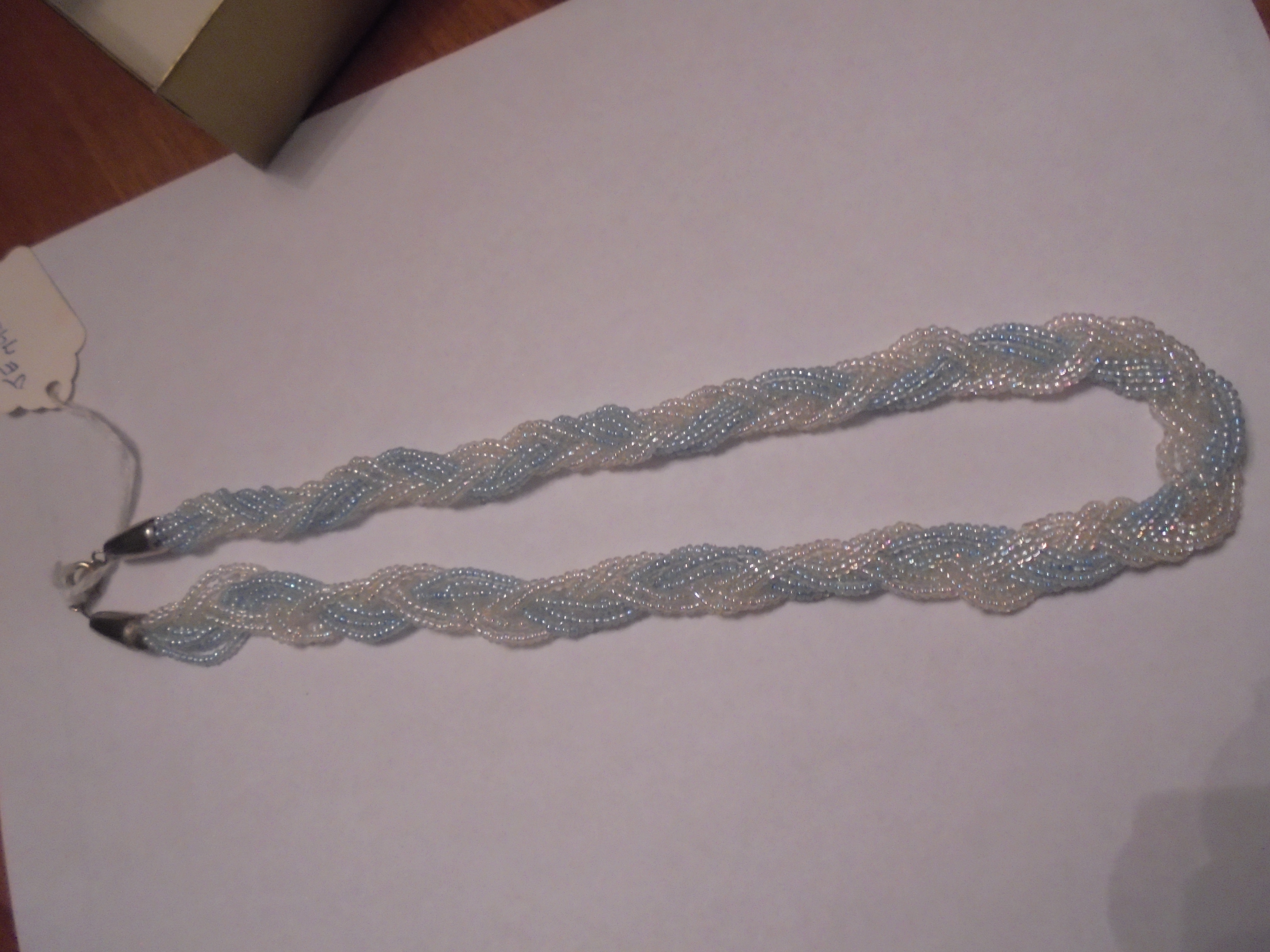 Beaded Necklace Blue and White Woven Strands