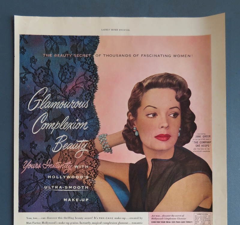 1951 Pan Cake Make Up By Max Factor with Television Star Jane Greer