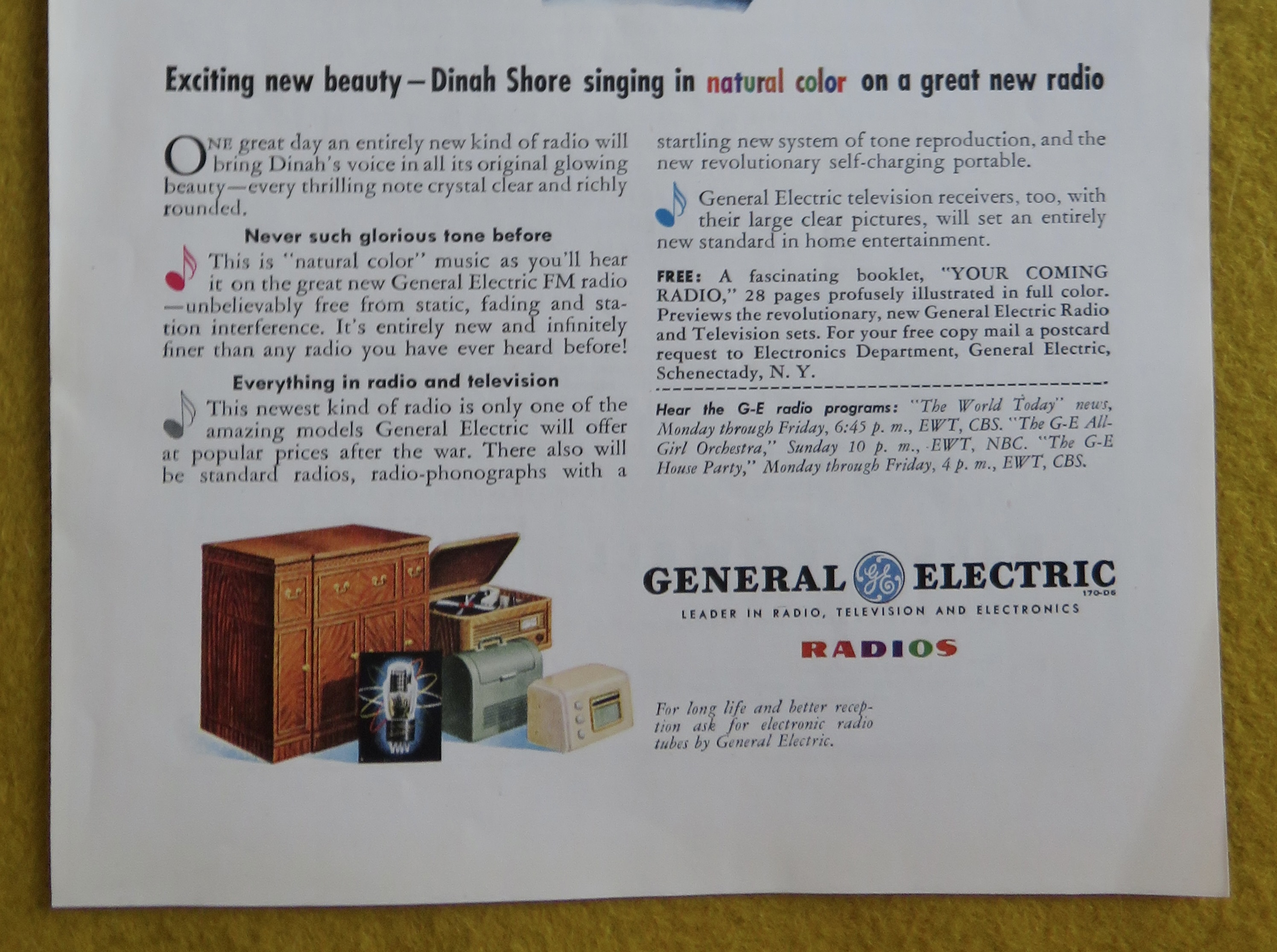 1945 General Electric Radio with Dinah Shore
