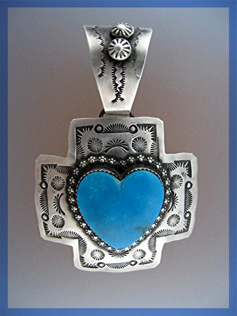 ROCKI GORMAN  Turquoise Heart Sterling Silver Pendant