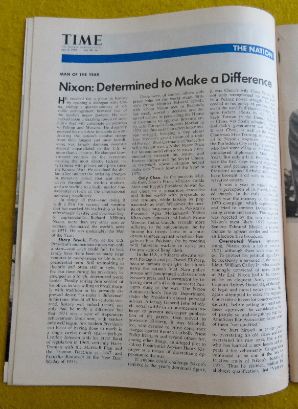 Time Magazine January 3, 1972 Man Of The Year: Richard Nixon