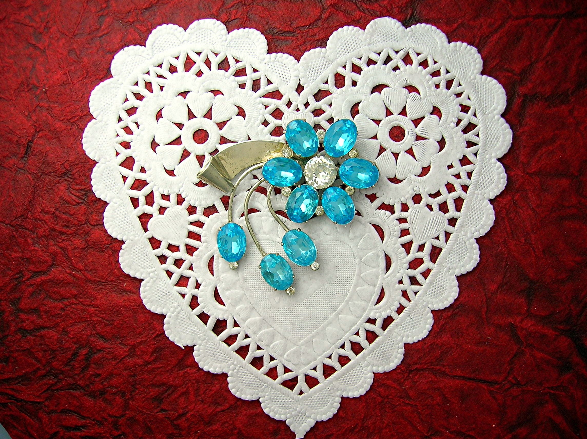 CORO Sterling Silver Light  Blue  Spray Brooch Pin