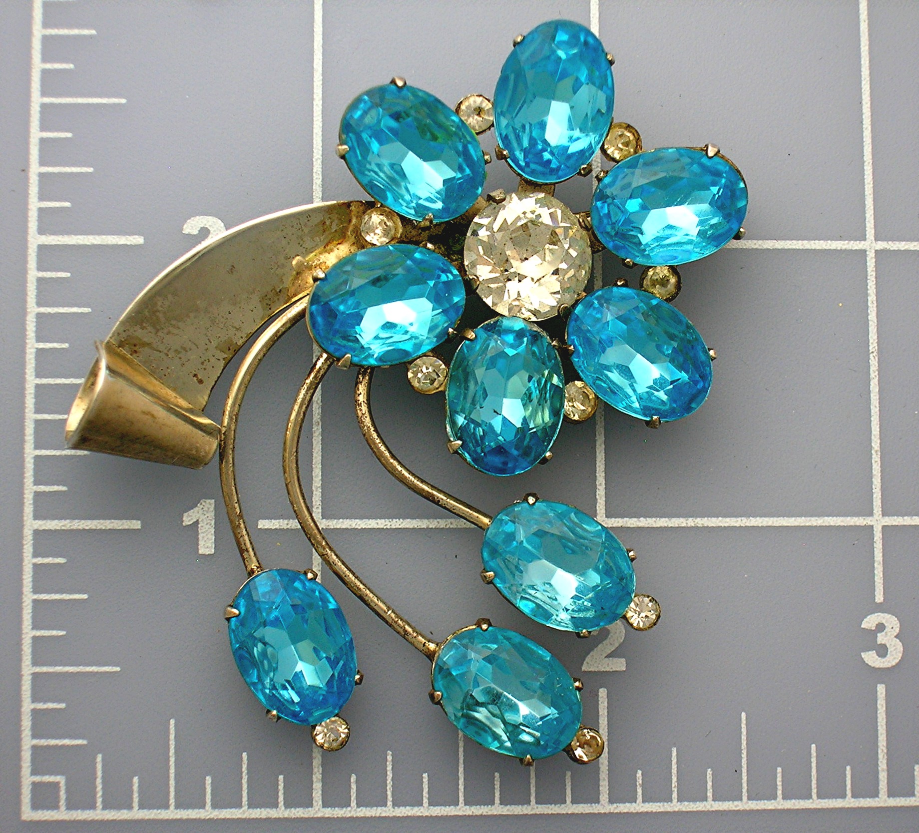 CORO Sterling Silver Light  Blue  Spray Brooch Pin