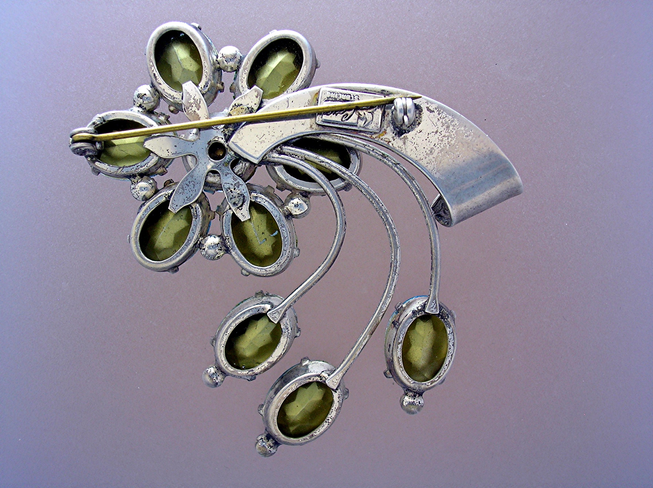 CORO Sterling Silver Light  Blue  Spray Brooch Pin