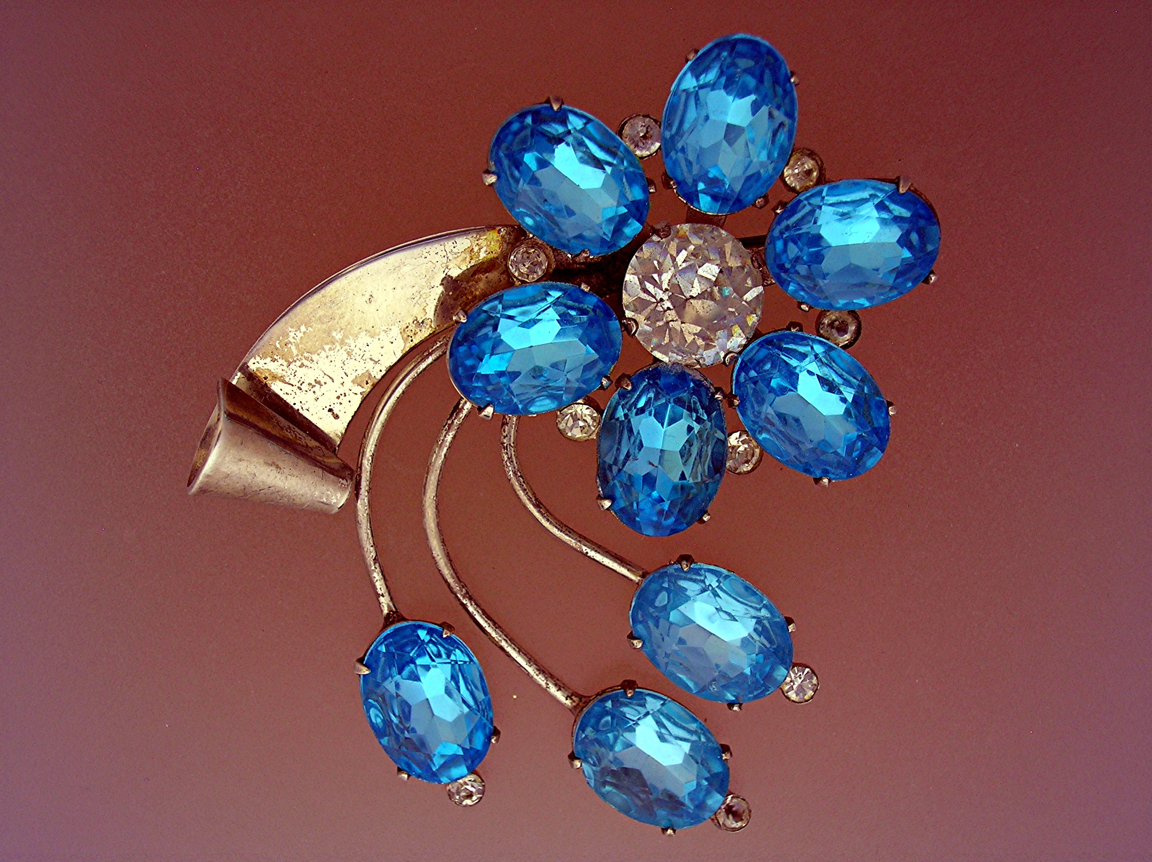 CORO Sterling Silver Light  Blue  Spray Brooch Pin