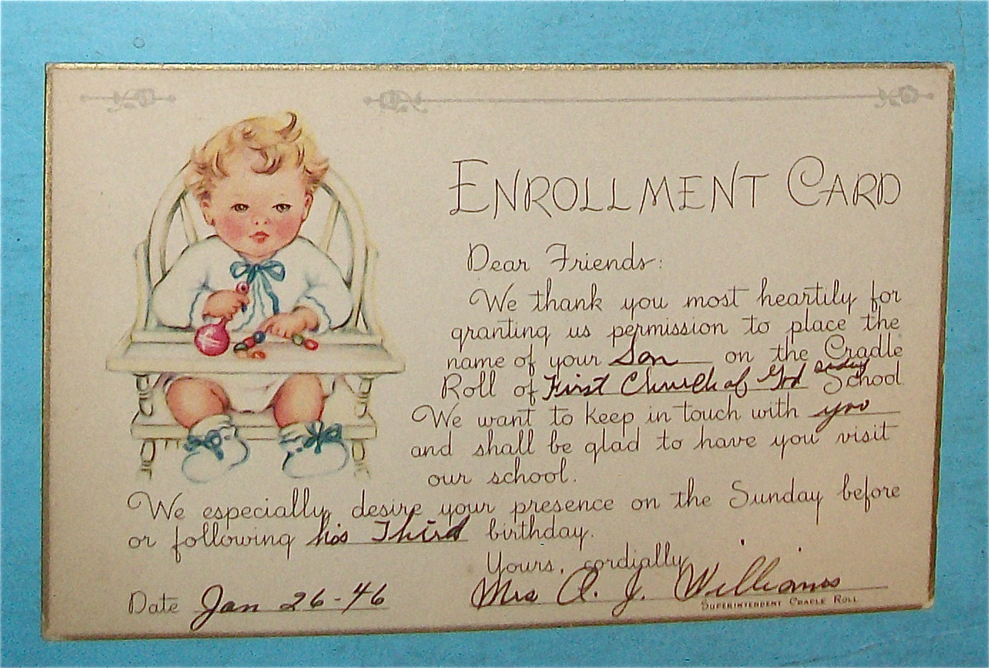 1946 Enrollment Card Postcard