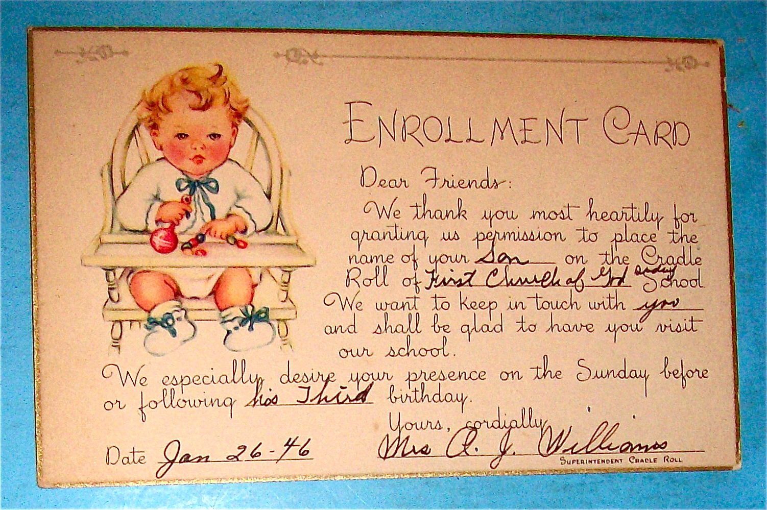 1946 Enrollment Card Postcard