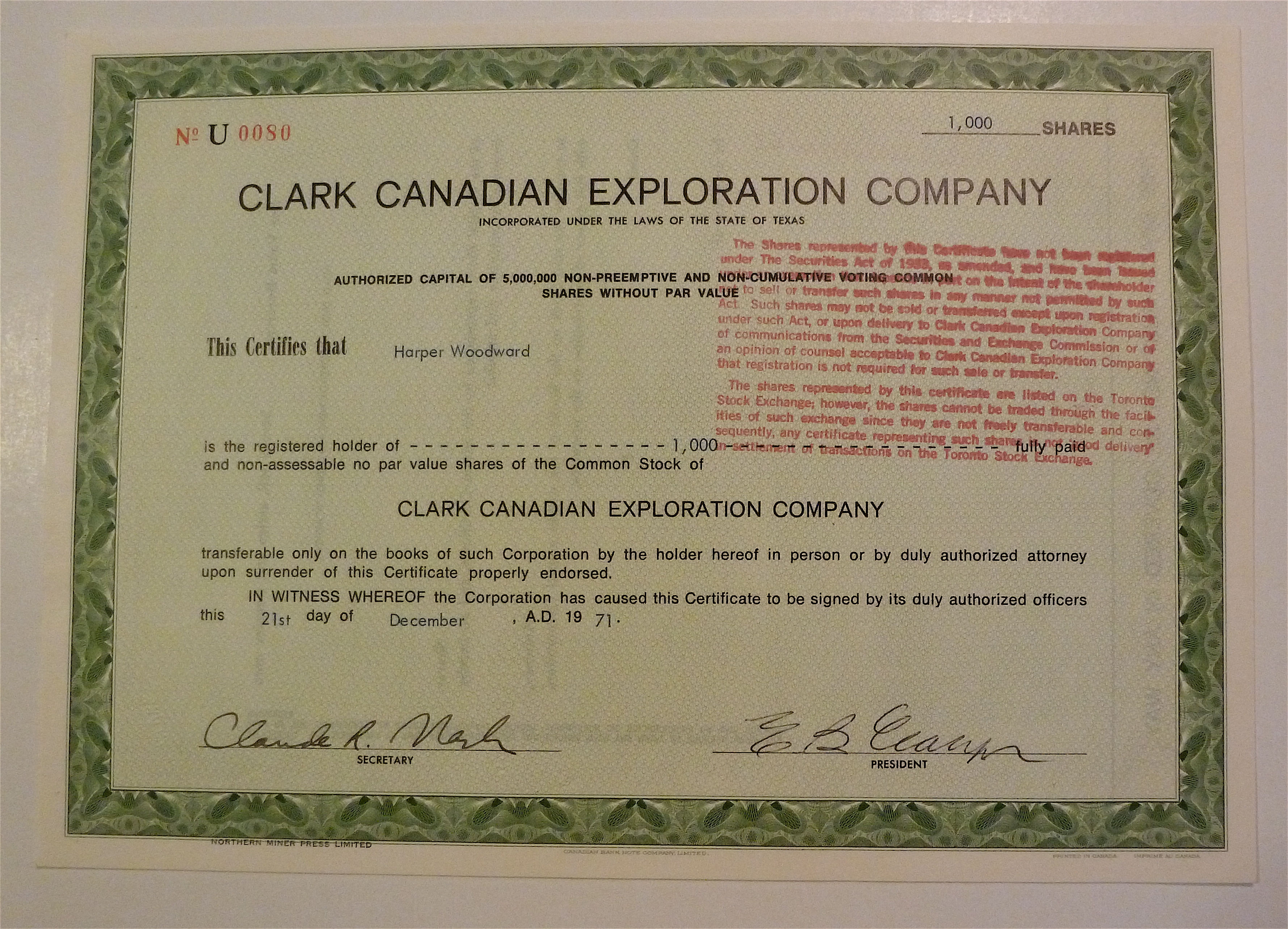 1971 Clark Canadian Exploration Company