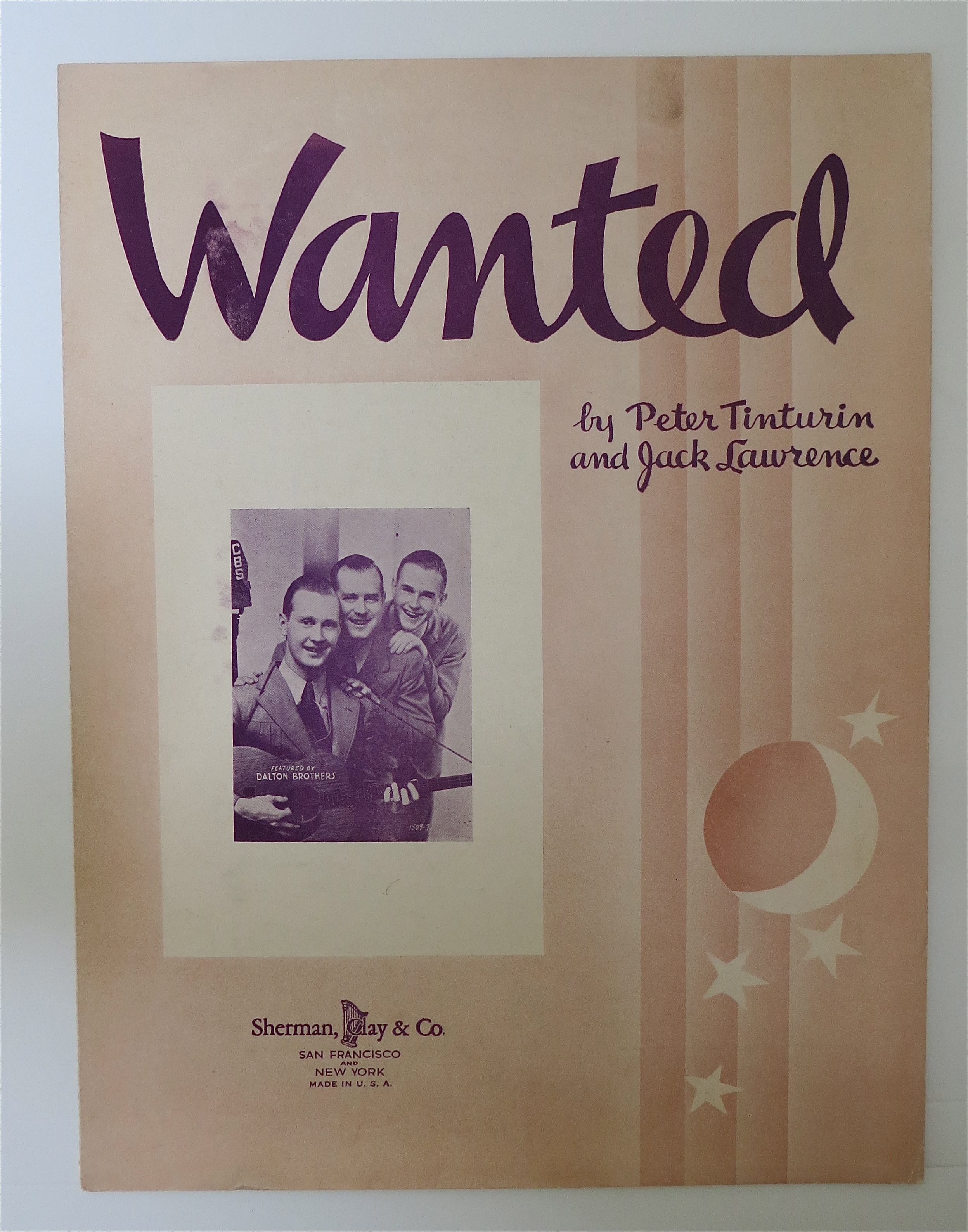 1937 Wanted Sheet Music Peter Tinturin & Jack Lawrence