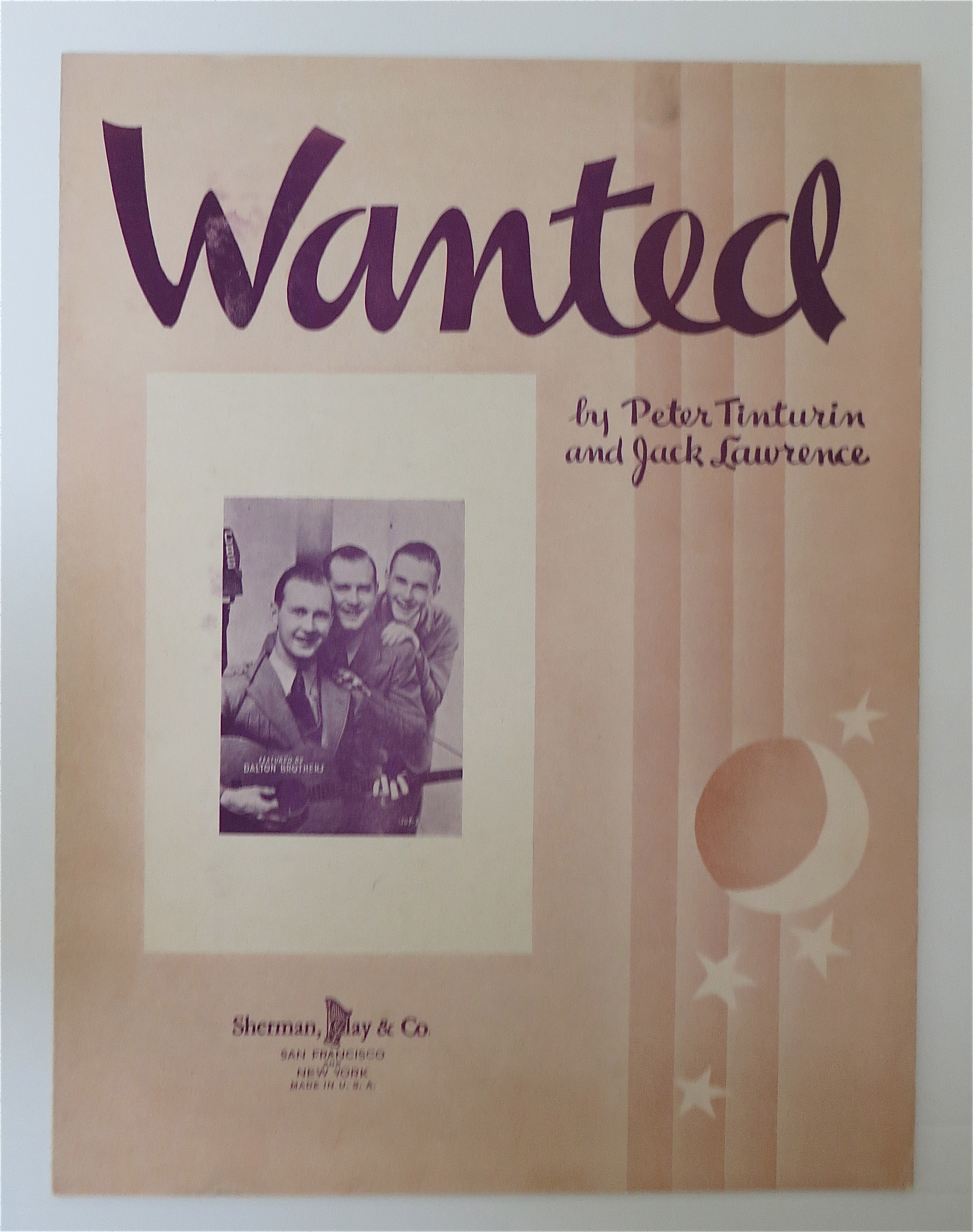1937 Wanted Sheet Music Peter Tinturin & Jack Lawrence
