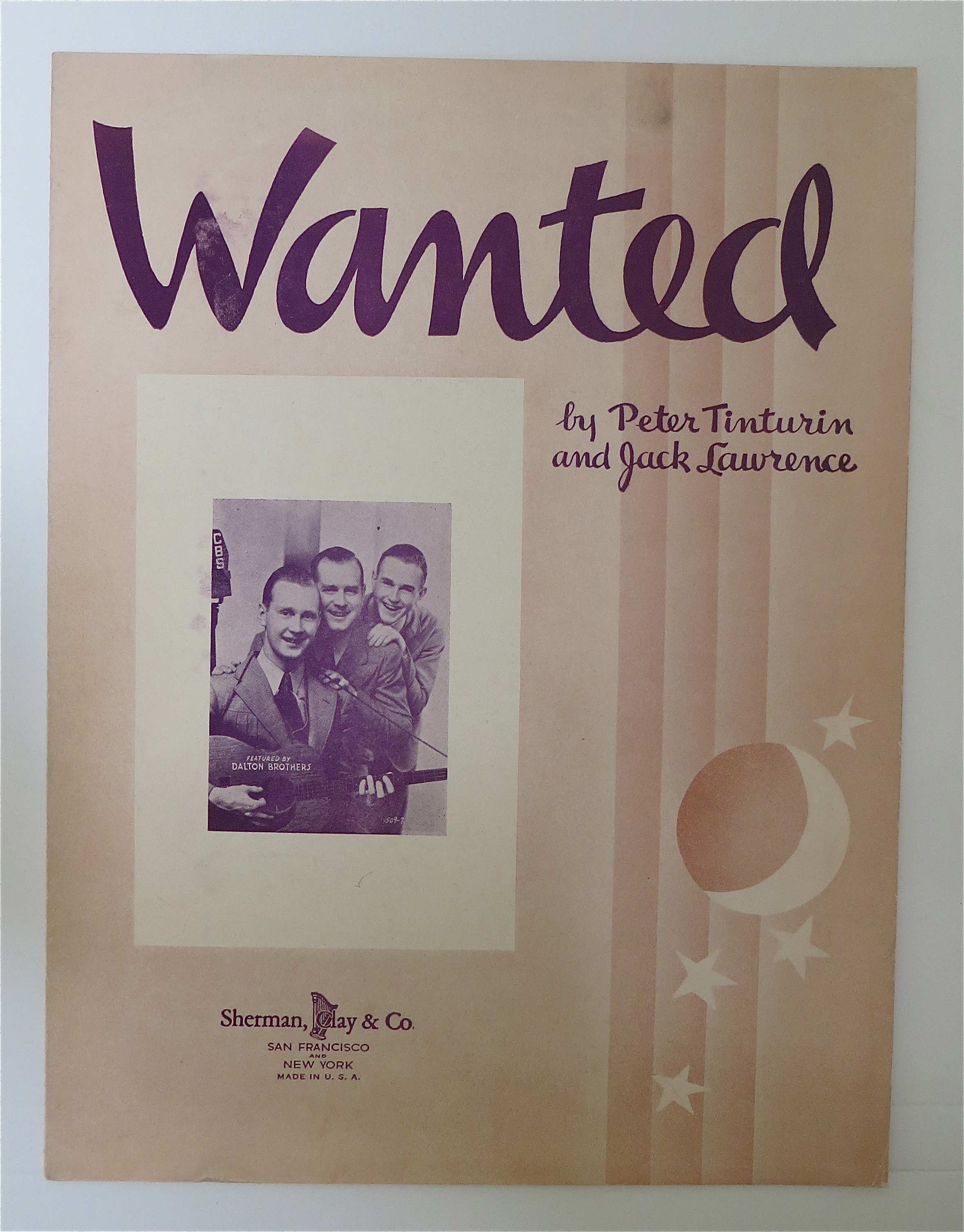 1937 Wanted Sheet Music Peter Tinturin & Jack Lawrence