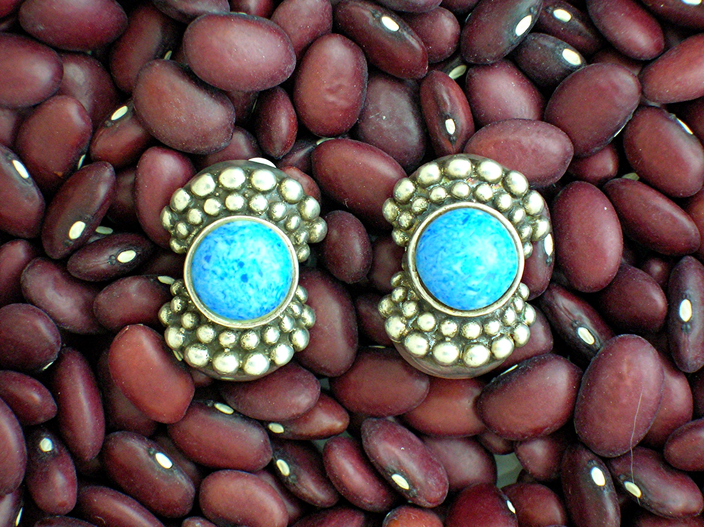 Sterling Silver & Turquoise Glass Clip Earrings