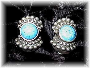 Sterling Silver & Turquoise Glass Clip Earrings