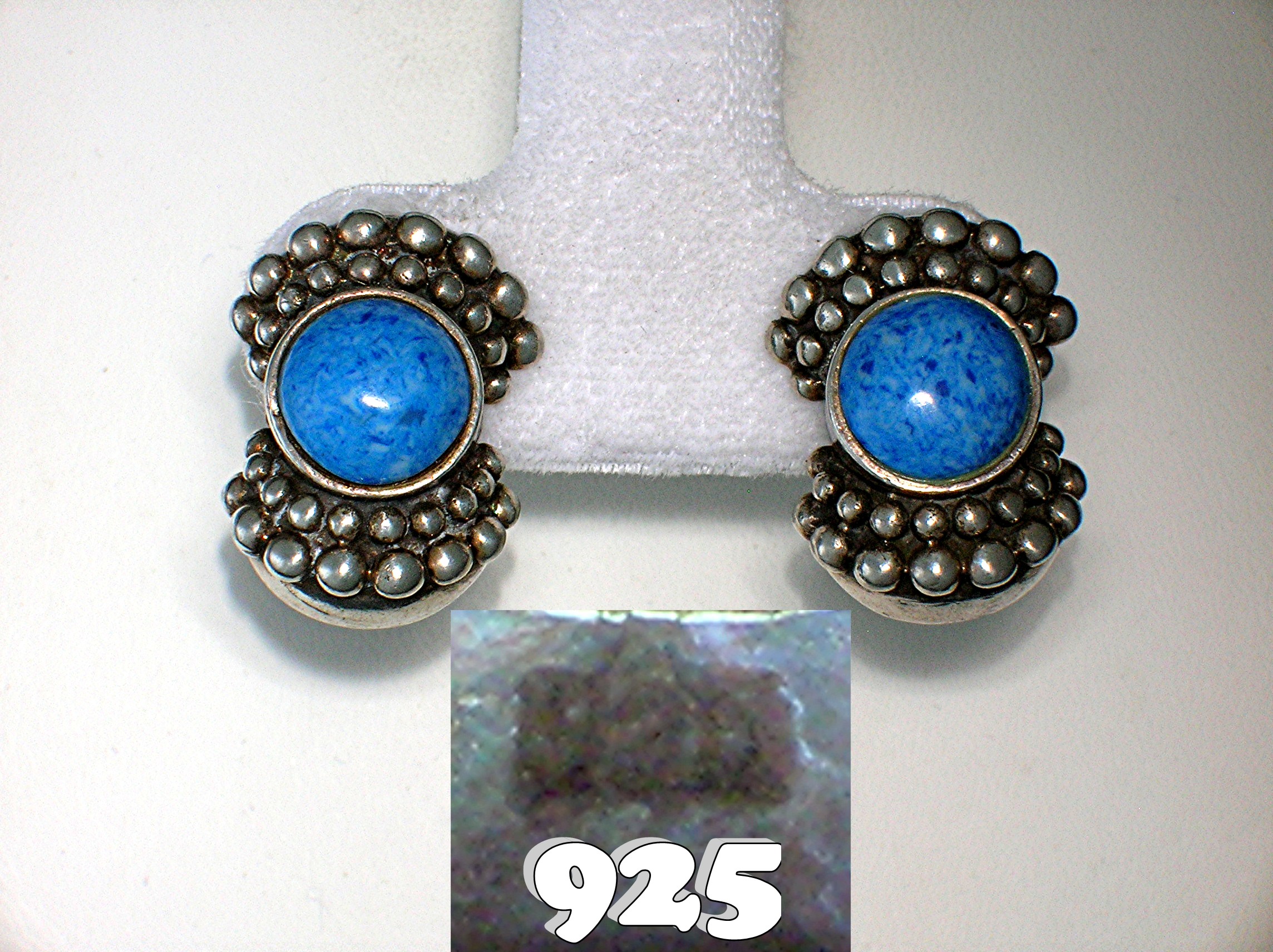 Sterling Silver & Turquoise Glass Clip Earrings
