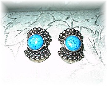 Sterling Silver & Turquoise Glass Clip Earrings