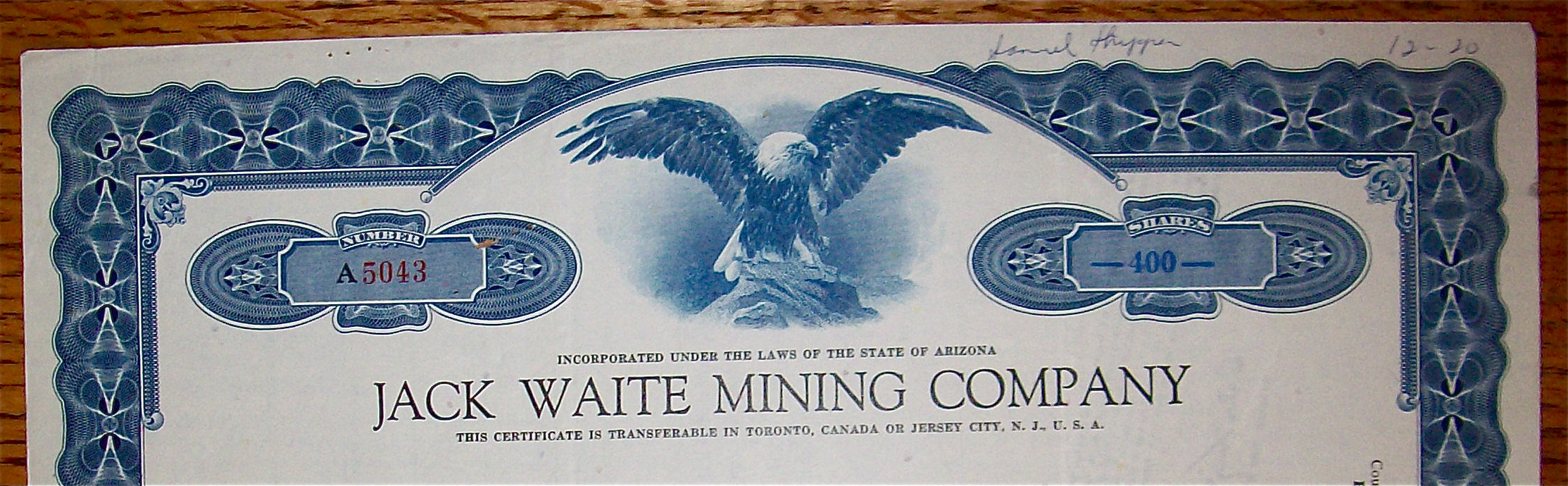 1963 Jack Waite Mining Company Stock Certificate
