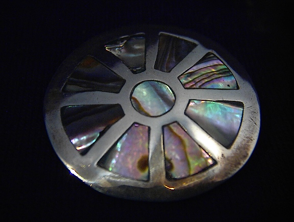 Sterling Silver Taxco Mother of Pearl Inlay Pin