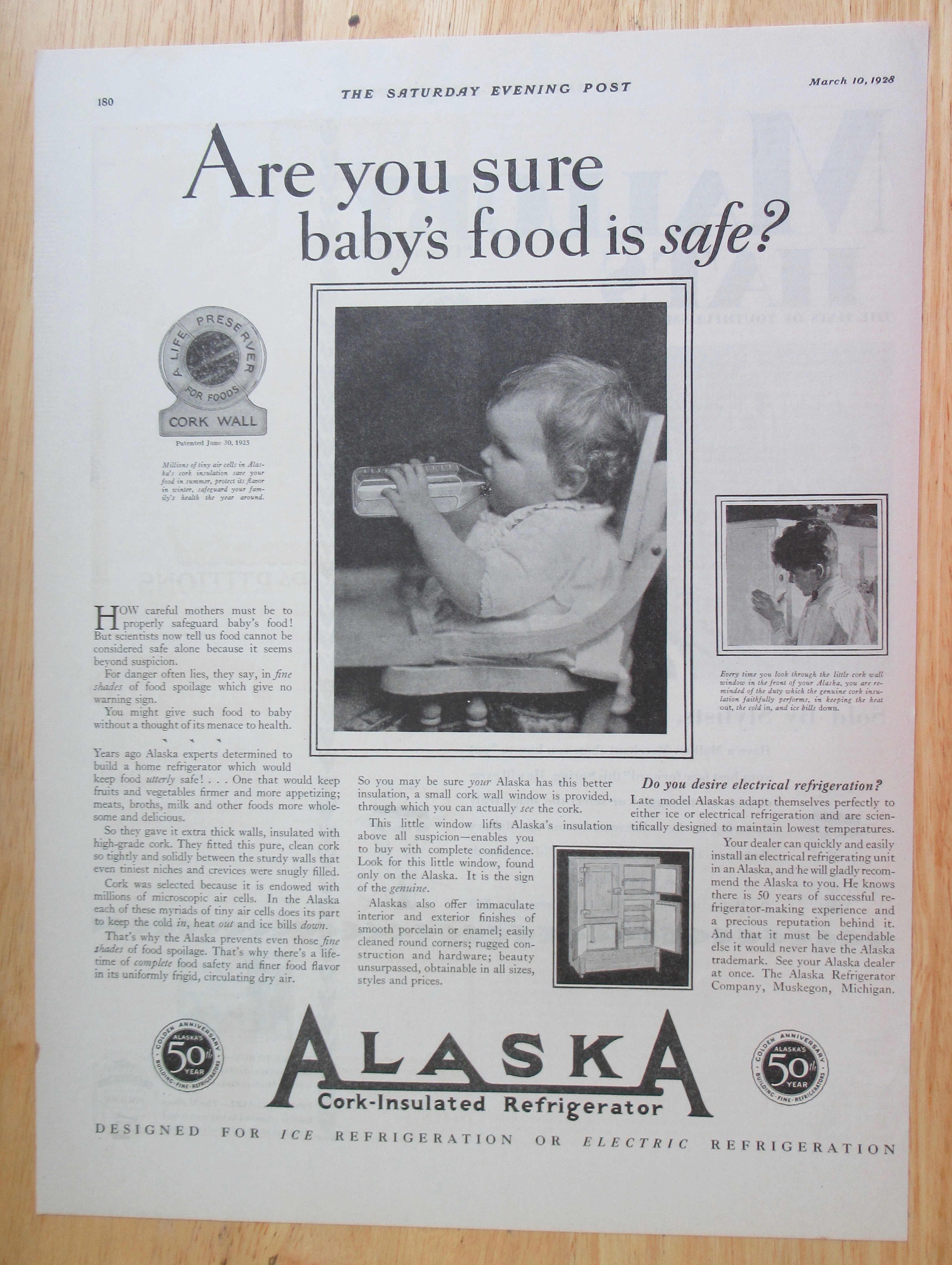 1928 Alaska Cork Insulated Refrigerator with Baby
