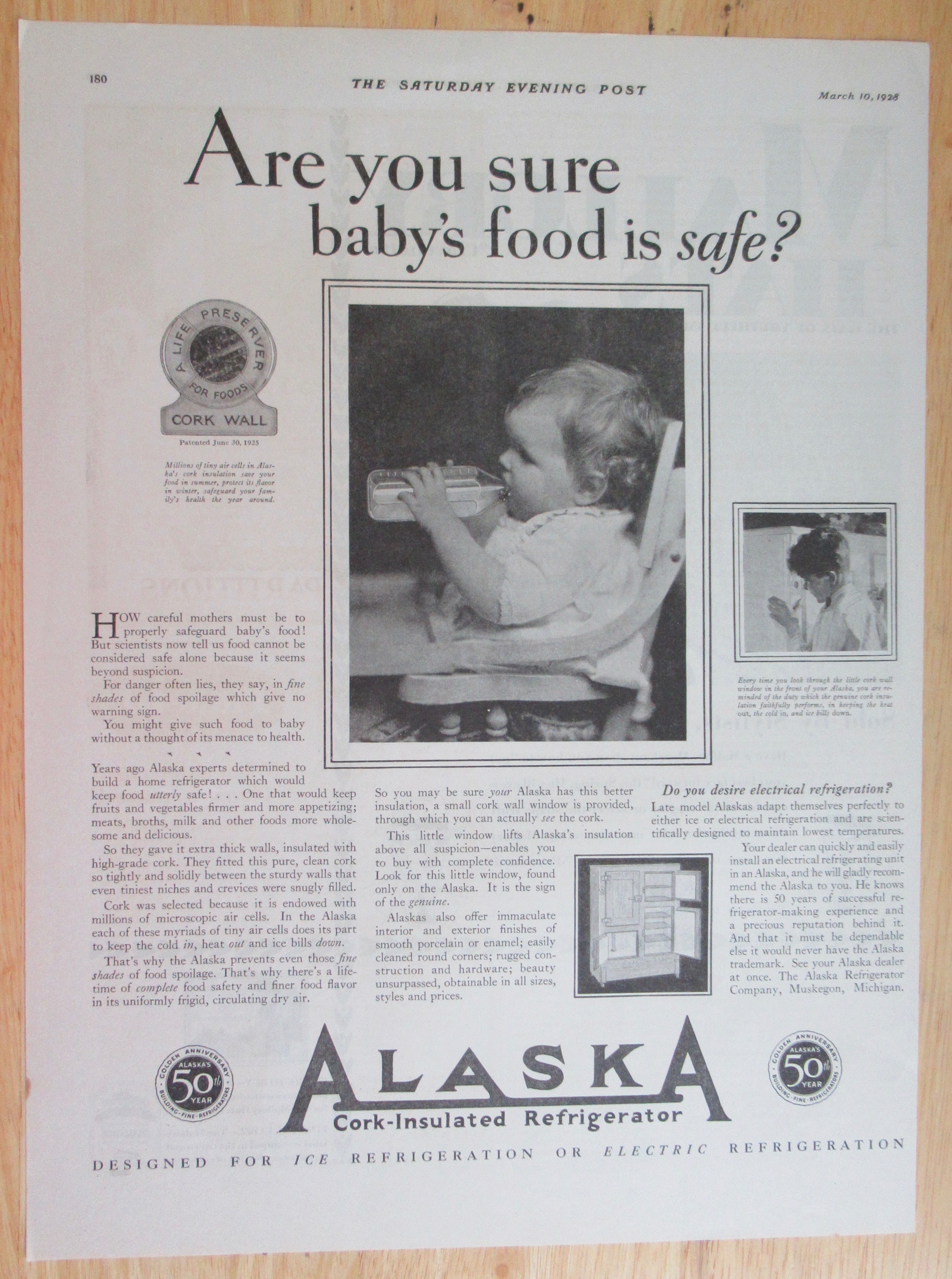 1928 Alaska Cork Insulated Refrigerator with Baby