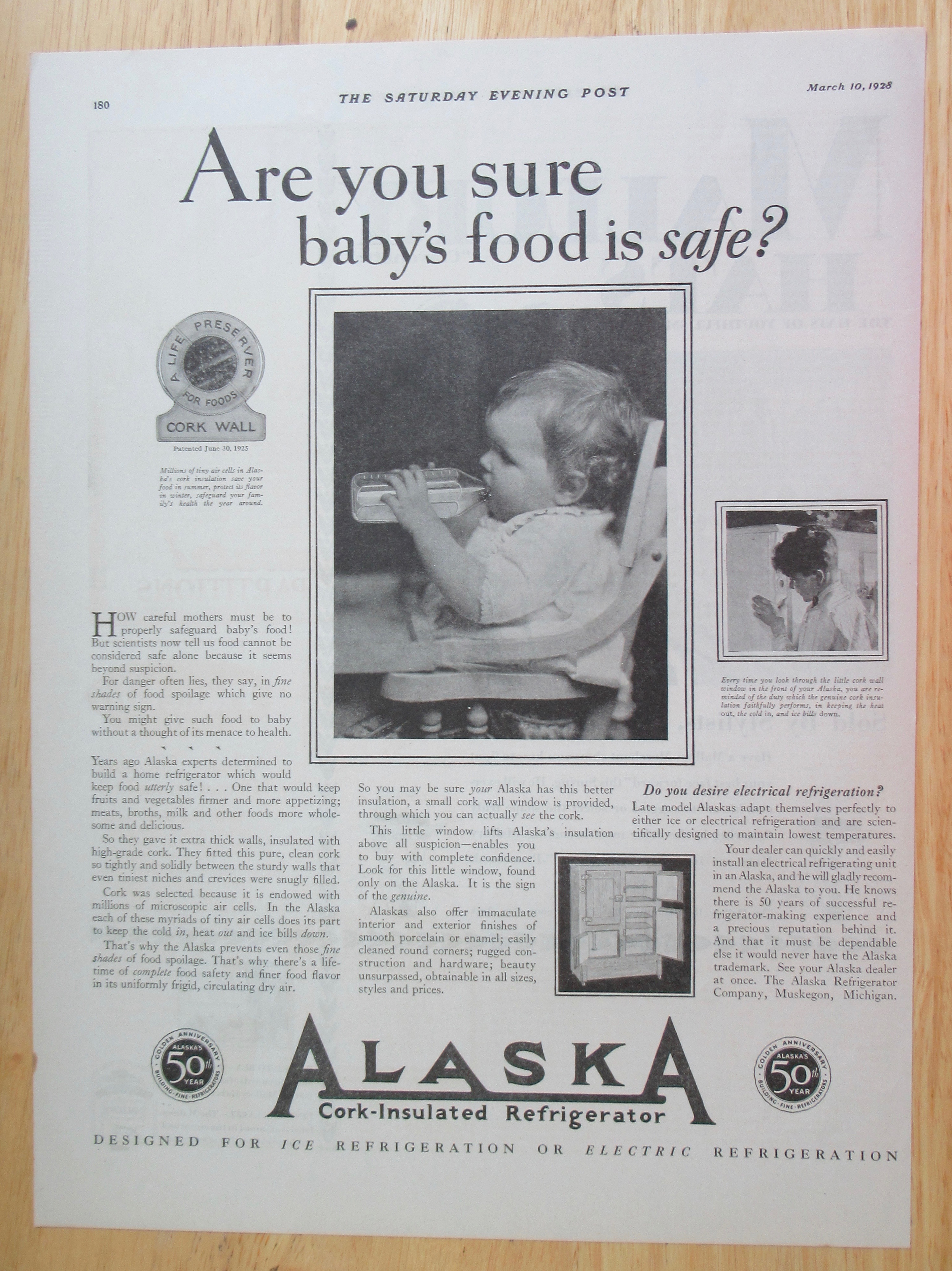 1928 Alaska Cork Insulated Refrigerator with Baby