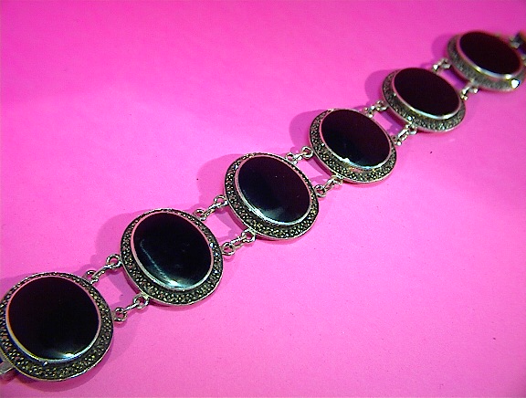 Bracelet Sterling Silver  Onyx Marquisite